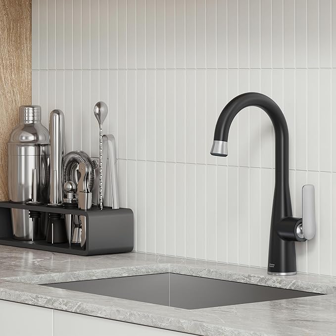 American Standard 1048274230 Aspirations Pull-Down Bar Sink Faucet, 1.8 GPM, Matte Black/Stainless Steel