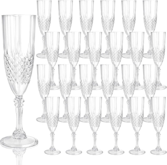 Plastic Champagne Flutes, 24PCS White Transparent Plastic Wine Glasses Goblets Shatterproof Reusable Champagne Flute for Weddings, Bachelor Parties, Toasting, and Events(24,Transparent)