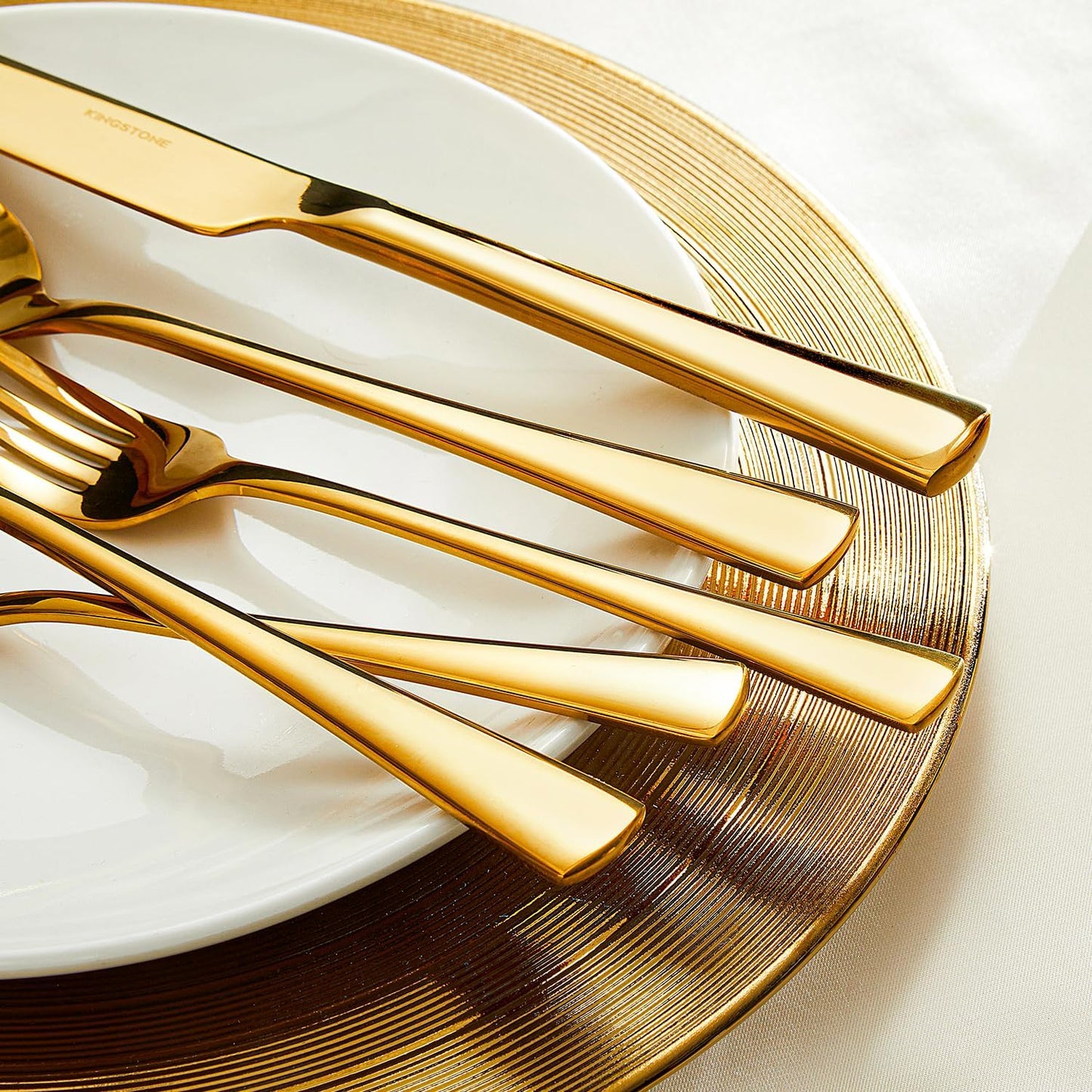 KINGSTONE Silverware Set for 8, 40-Piece Forged 18/10 Stainless Steel Flatware Set, Mirror Finish Cutlery Set Dishwasher Safe for Home, Restaurant, Wedding, Party,Gold