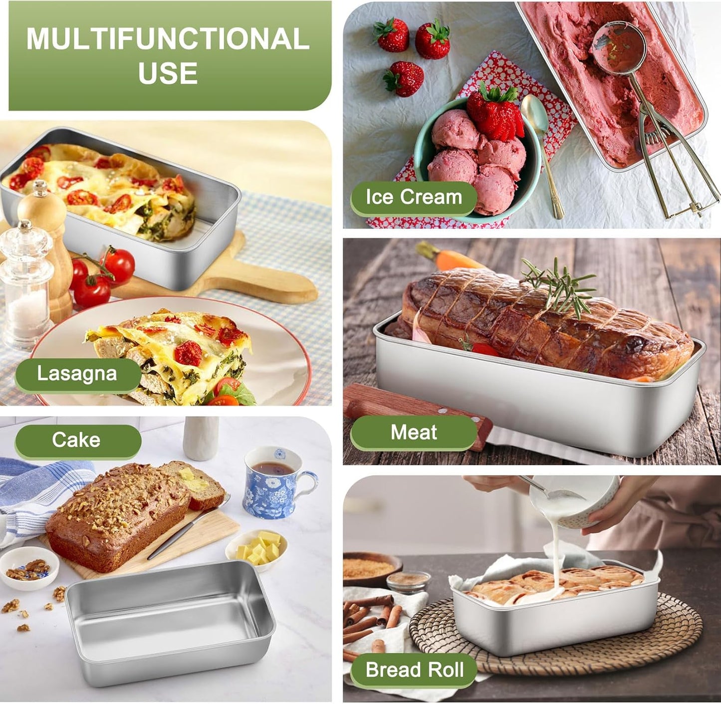 P&P CHEF Loaf Pan Set, 9 x 5 Inch Bread Pans, Stainless Steel Loaf Toast Baking Pans For Bread Meatloaf Lasagna Cake, Healthy & Non Toxic, Oven & Dishwasher Safe,(Silver, 1Pc)