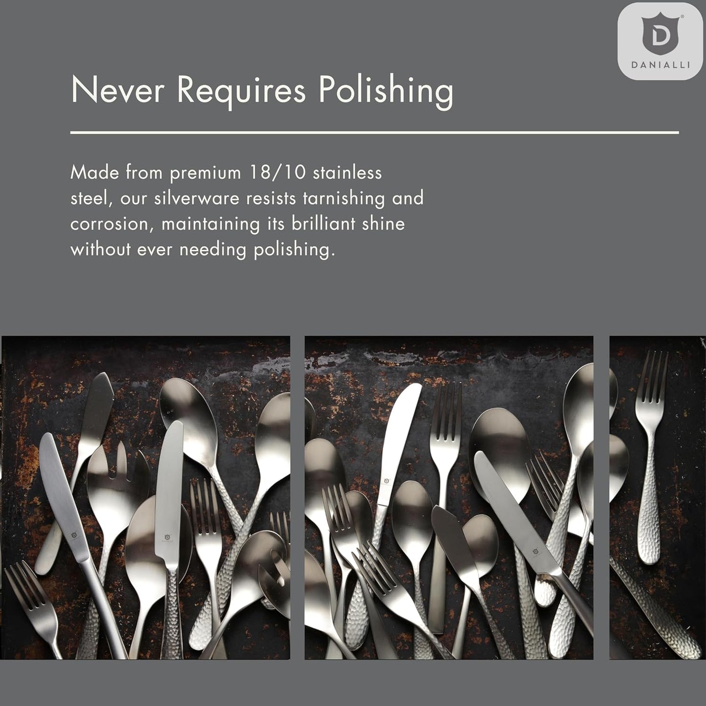 Matte Silverware Set, 18/10 Stainless Steel Satin Flatware, Modern Brushed Finish Cutlery, Dishwasher Safe & Durable, Built to Last (60-Piece, Marettimo Hammered)