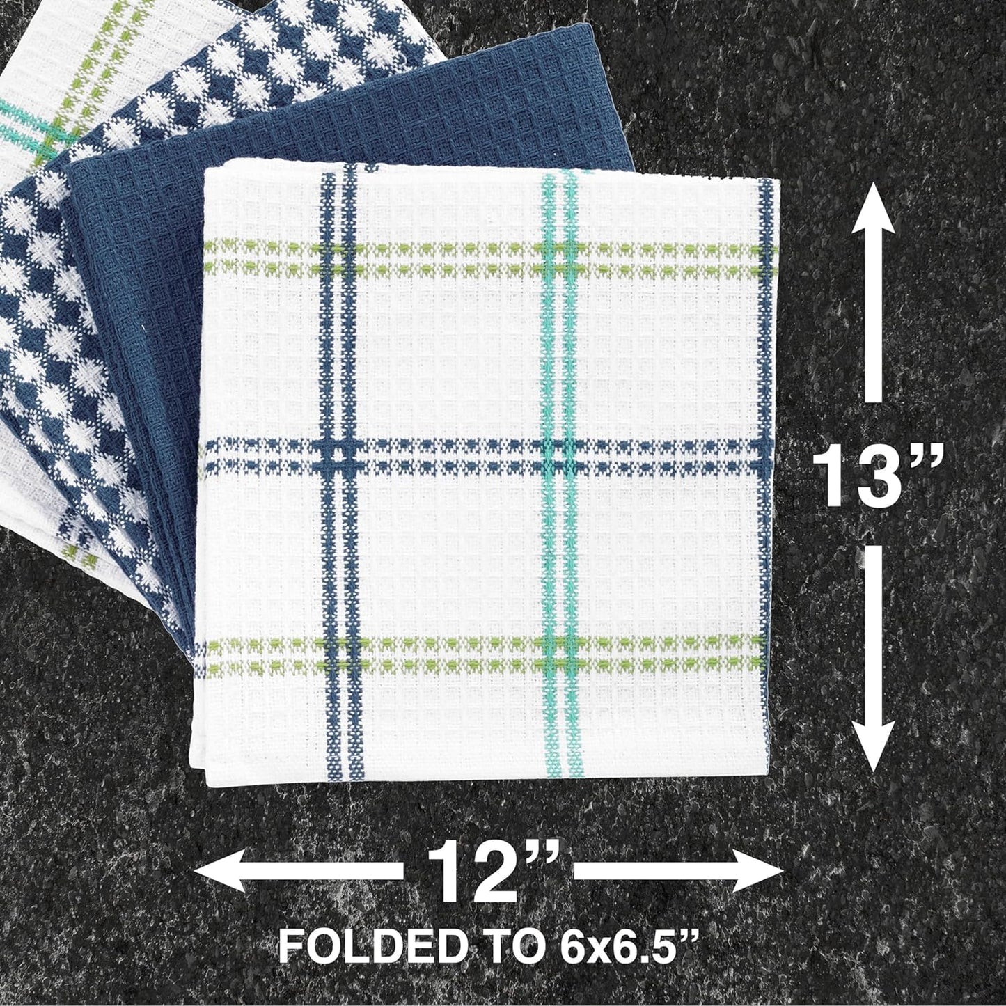 T-FAL Premium Waffle Dish Cloths: Highly Absorbent, Super Soft Long Lasting - 100% Cotton, 12"x13" Flat Waffle Dish Towel for Cleaning & Drying Dishes, (4-Pack), Cool