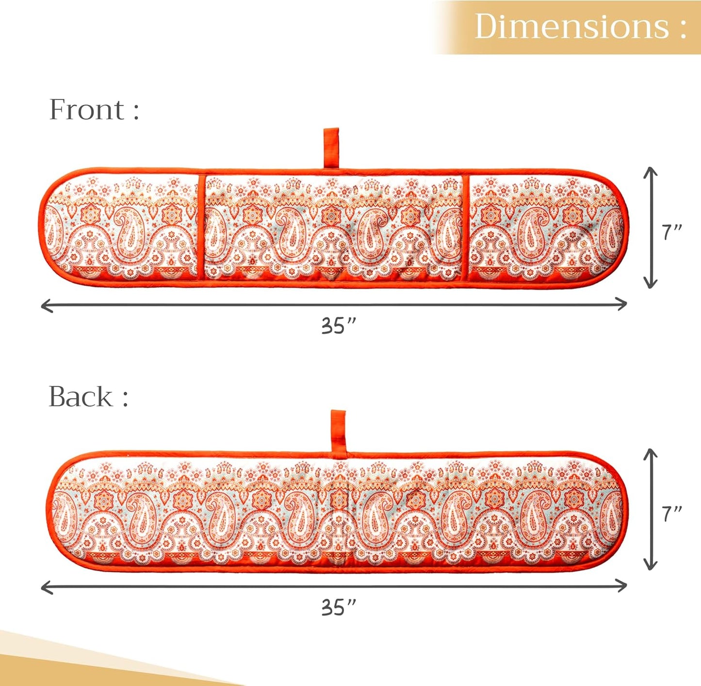 Maison d' Hermine Double Oven Mitts 100% Cotton 7"x35" Double Oven Mitt Heat Resistant BBQ Cooking Gloves with Loop, Baking, Grilling, Home, Kitchen, Handling Hot Pans (Cachemire)