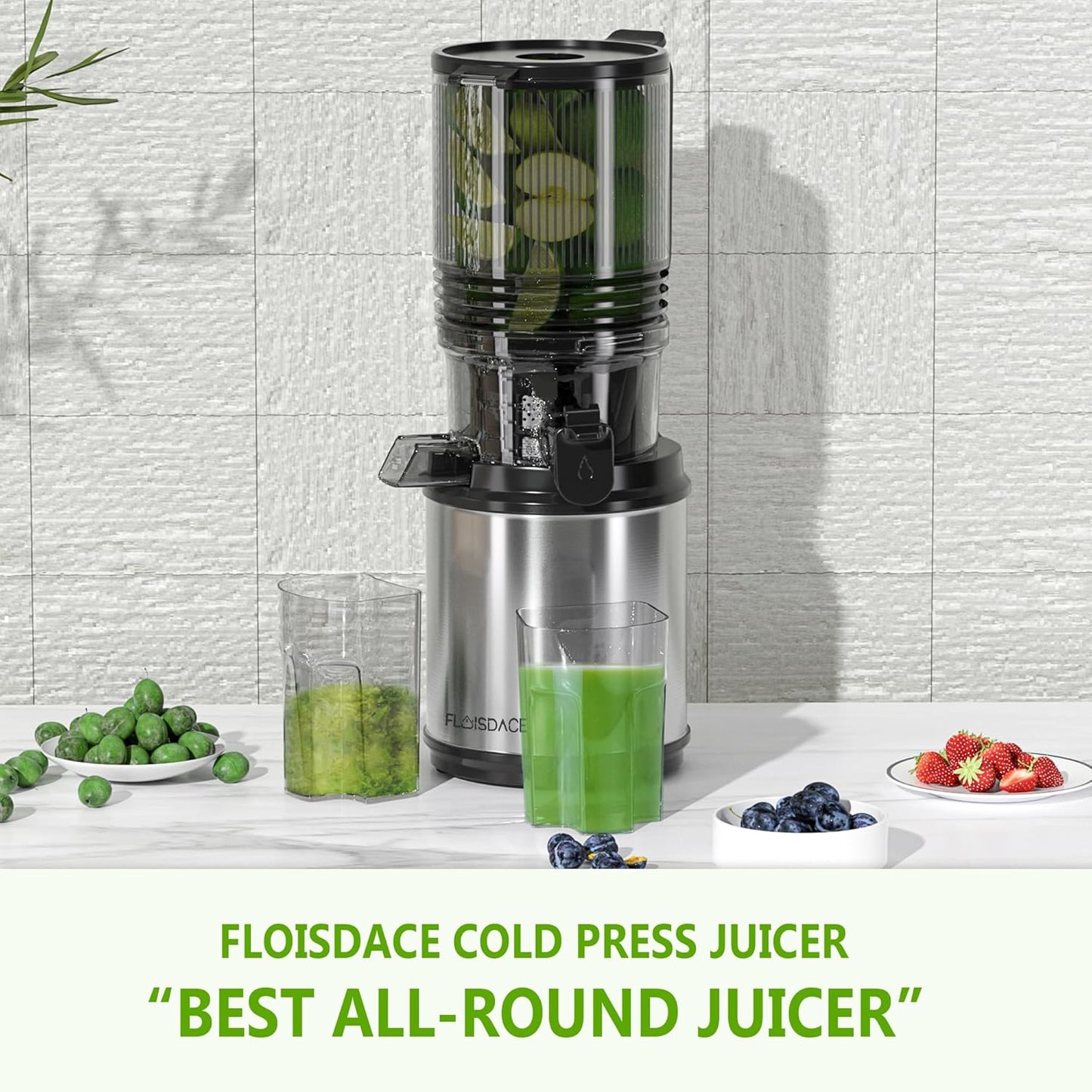 Cold Press Juicer – 6.5" Extra Large Feed Chute Fit Hands-Free Electric Masticating Juicer Machine, 350W Slow Masticating Juicer Machine for Whole Fruit and Vegetables – Easy Cleanup & Assembly