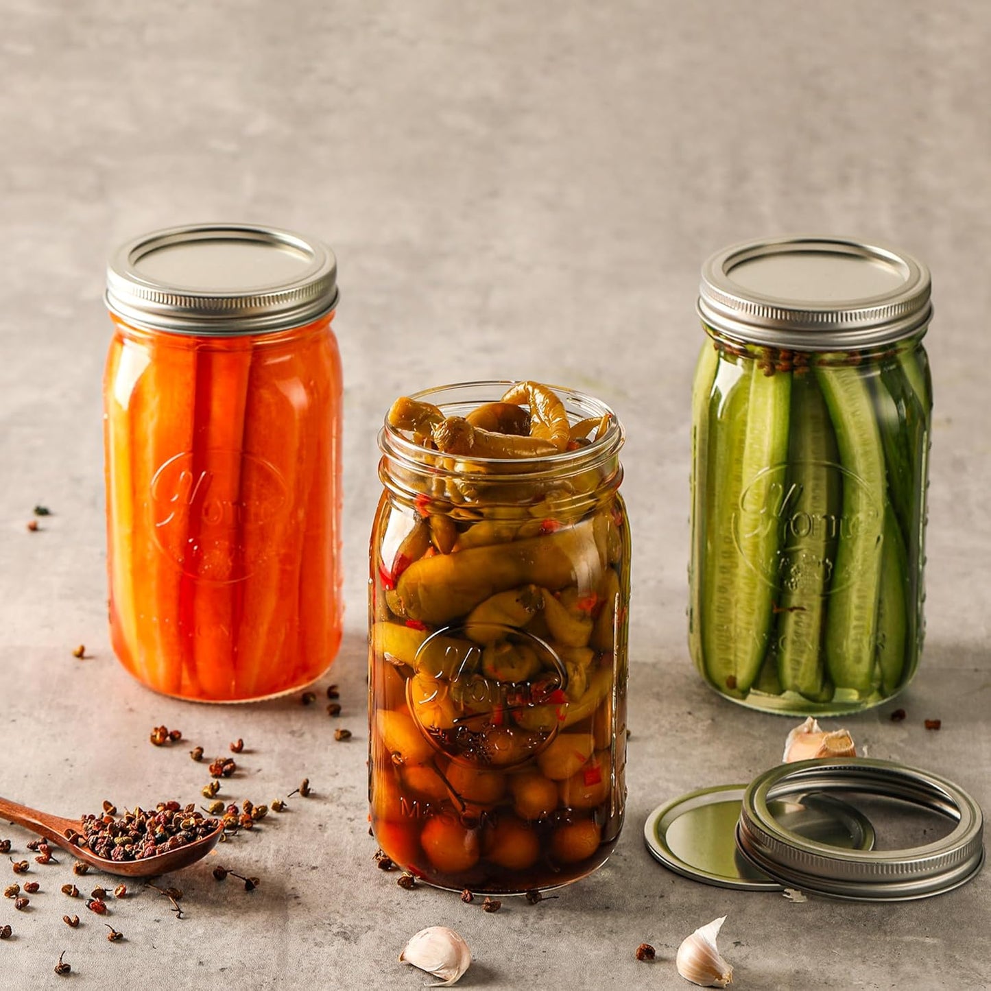 12 Pack Wide Mouth Mason Jars 32 oz - Heavy Duty Glass Quart Mason Jars With Airtight Lids for Pickling, Canning, Food Storage, Meal Prep and Fermenting, Leak Proof