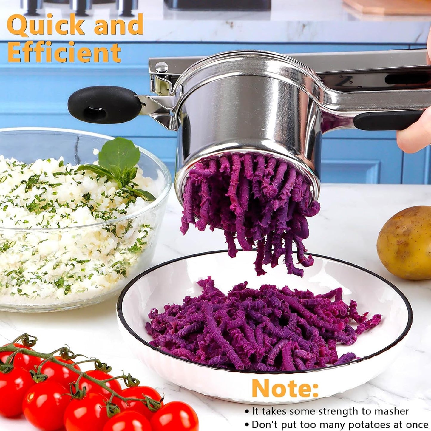 KAYCROWN Potato Ricer With 3 Discs, Heavy Duty Stainless Steel Potato Masher and Ricer for Mashed Potatoes Tool, Lemon Squeezer Spaetzle Maker