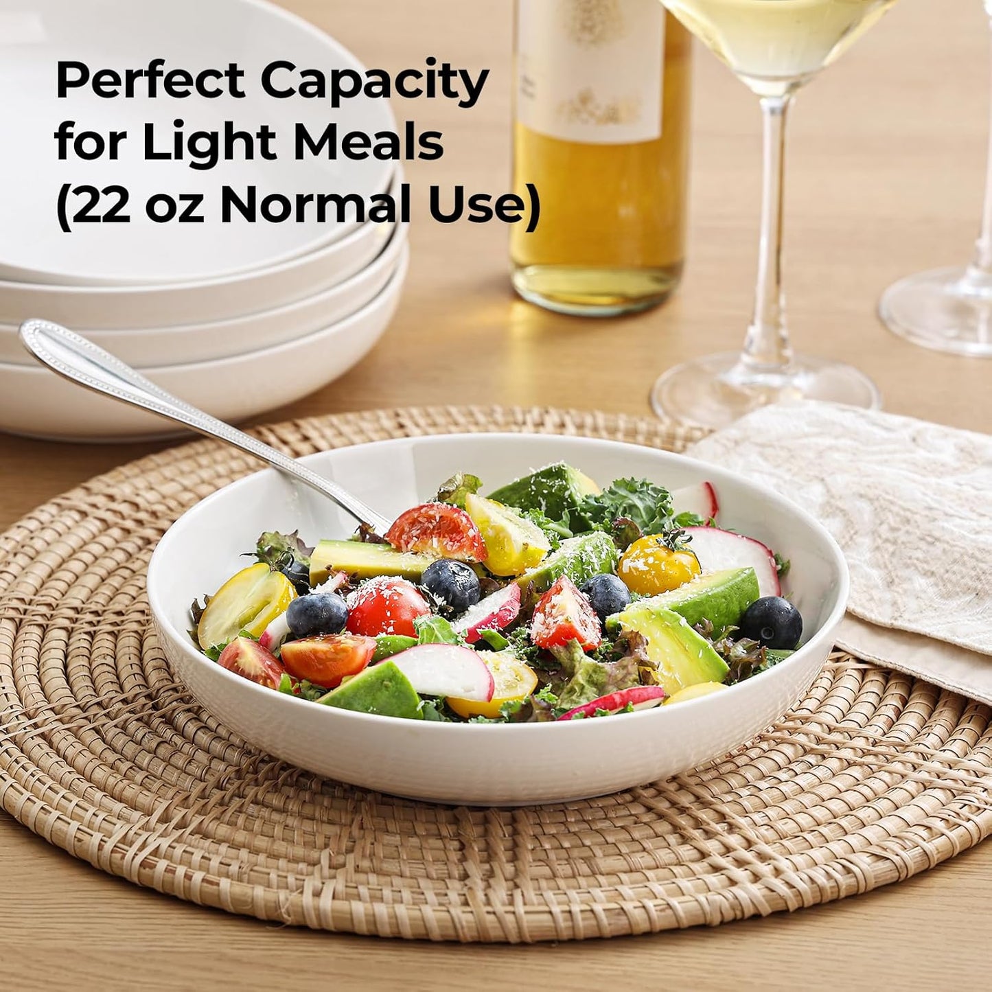 Y YHY Pasta Bowls, 27 Ounces Salad Bowls, Ceramic Serving Bowl Set of 4, 7.8 Inch Porcelain Pastes for Serving Dinner and Salad，Wide and Shallow Bowls Set, Microwave and Dishwasher Safe, White