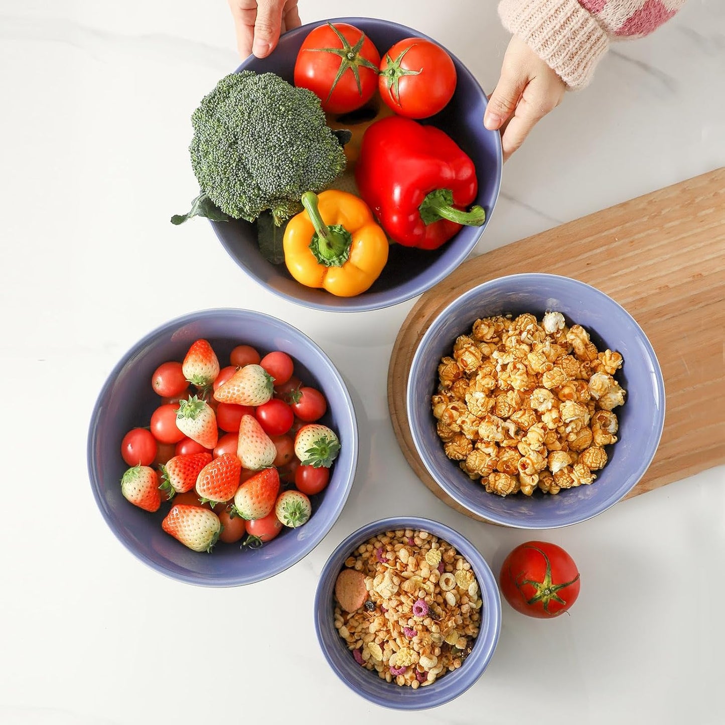 Hasense Porcelain Mixing Bowls Set, Large Serving Dishes for Entertaining, 2.1/1.5/1.0/0.5 Qt Nesting Serving Bowls for Cooking Salad Baking Popcorn, Dishwasher Microwave Safe, Set of 4, Purple