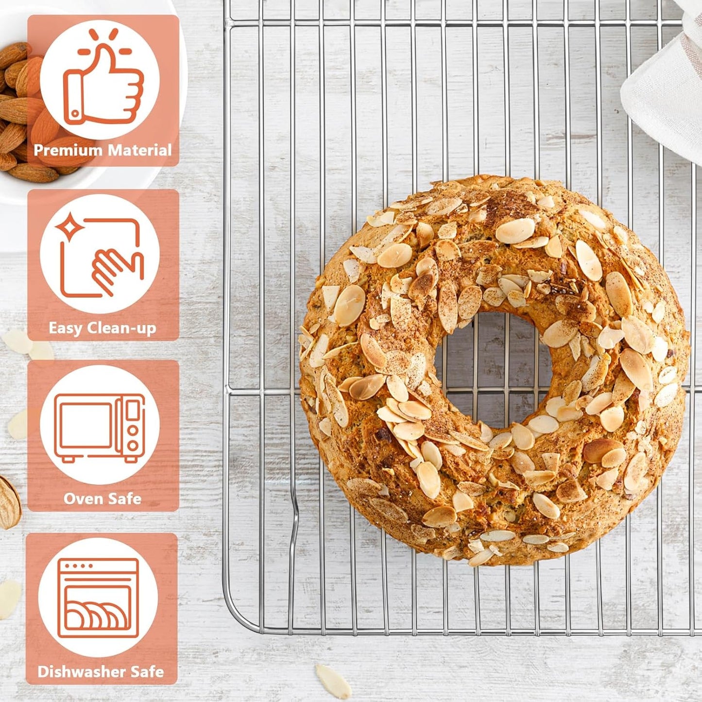 P&P CHEF Baking Cooling Rack Set for Cooking Roasting, 4-Piece Stainless Steel Wire Racks for Oven Use, Healthy & Dishwasher Safe, Rectangle, 8.6 + 9.7+ 11.6 + 15.3 Inch