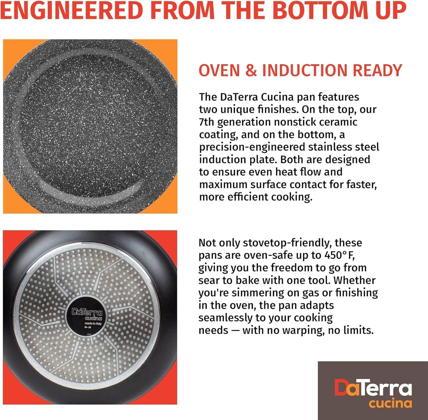 DaTerra Cucina - 2.6 Qt Nonstick Ceramic Saucepan with Lid – Induction Compatible Cooking Pot, Nonstick Ceramic Sauce Pan for Soup, Pasta, Milk, and More, Medium Size for Kitchen, Oven Safe