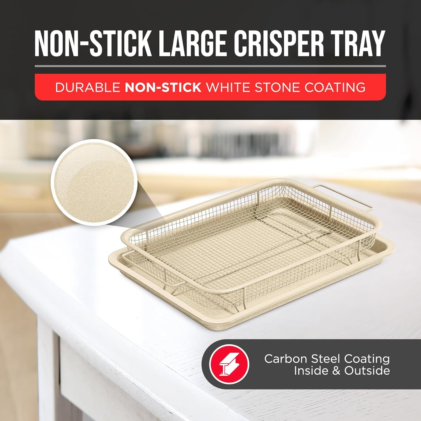 Bakken-Swiss Crisper Tray - 2-Piece Set – White Marble, Non-Stick Basket Design for Healthier Cooking in Regular Ovens - Achieve Perfectly Crispy Chips, Bacon and More