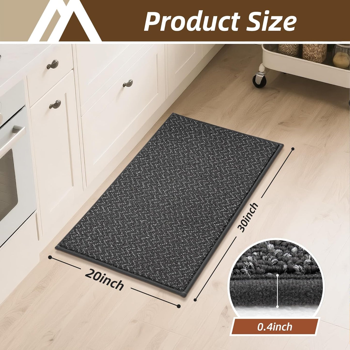 COSY HOMEER Kitchen Rugs 20"x32" Non-Slip Kitchen Mats for Floor Absorbent Stain Resistant Kitchen Floor Mat Machine Washable Rugs for Kitchen,Hallway,Sink,Dark Grey