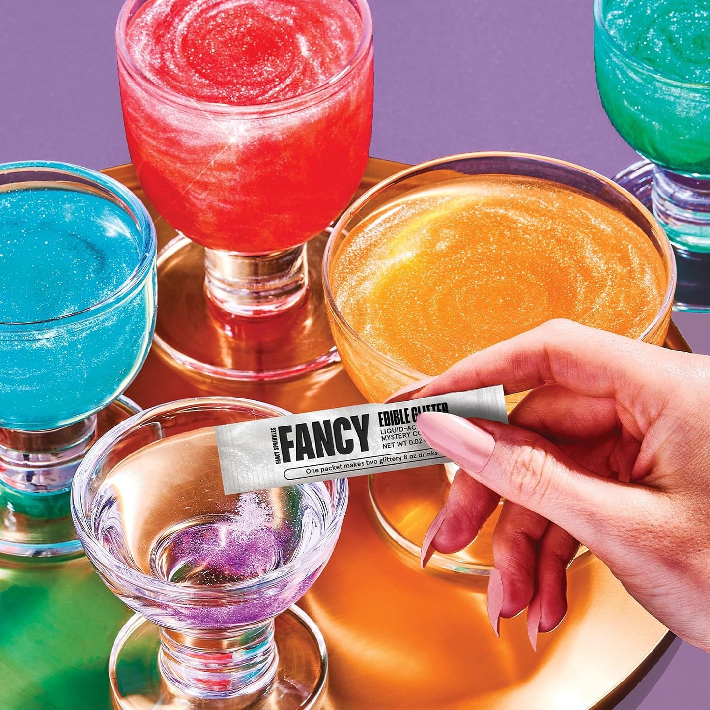 Fancy Sprinkles Mystery Colors Edible Glitter Packets Portable & On-The-Go for Sparkling Drinks, Champagne, Cocktails, Wine, Beer, & more (3 Pack)