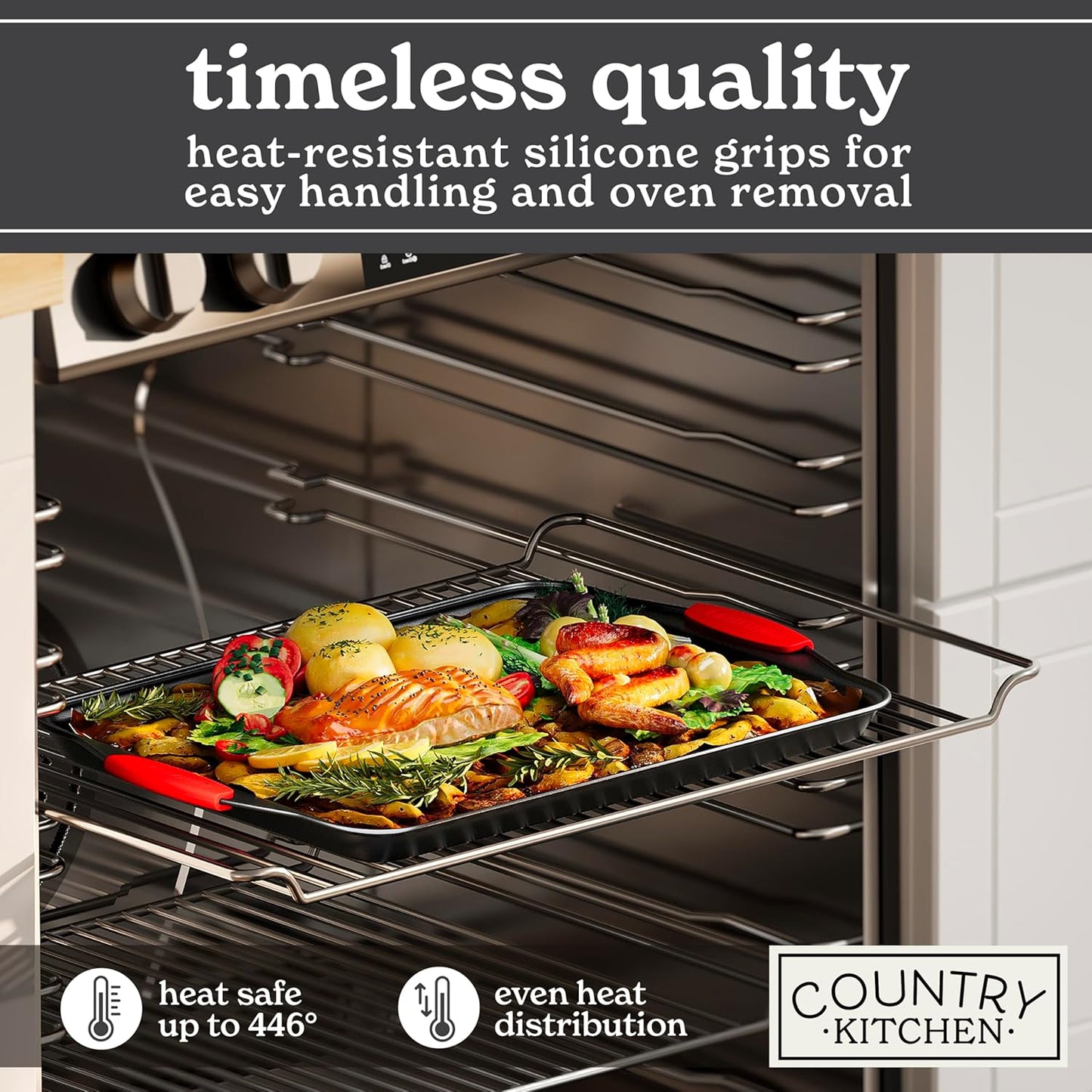 Country Kitchen Nonstick Stackable Bakeware Set - Heavy Duty, Durable, Easy Release Baking Set, Red, 4 Pcs