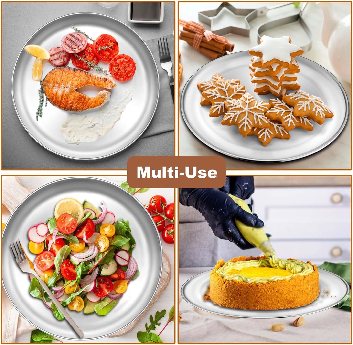 TeamFar Pizza Pan, 9 Inch, 10 Inch, 12 Inch Stainless Steel Pizza Pans Set, 3 Sizes Round Pizza Oven Baking Serving Plate Tray for Pizza Pie Cookie, Non-Toxic & Heavy Duty, Dishwasher Safe