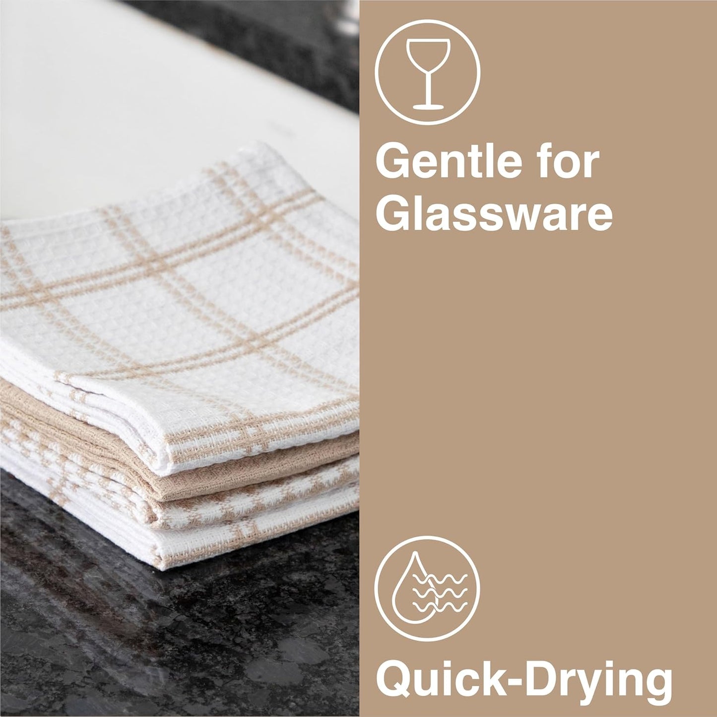 T-fal Premium Waffle Dish Cloths: Highly Absorbent, Super Soft Long Lasting - 100% Cotton, 12"x13" Towel for Cleaning & Drying, (8-Pack), Sand