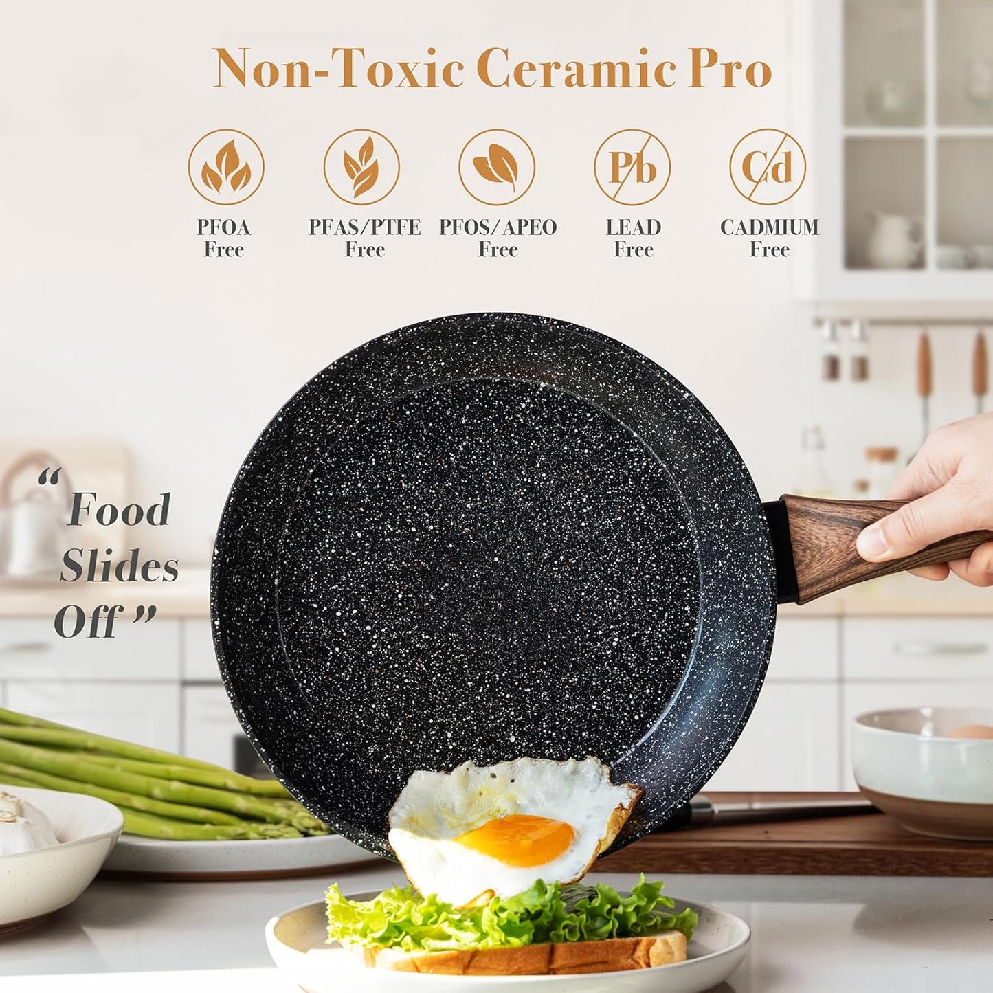 PekGema 14 Pcs Ceramic Cookware Sets, Pots and Pans Set Nonstick, Non Toxic Healthy Non stick Kitchen Cooking Set, Induction Cookware with Frying Pan Set, PFAS PTFE PFOA FREE, Black