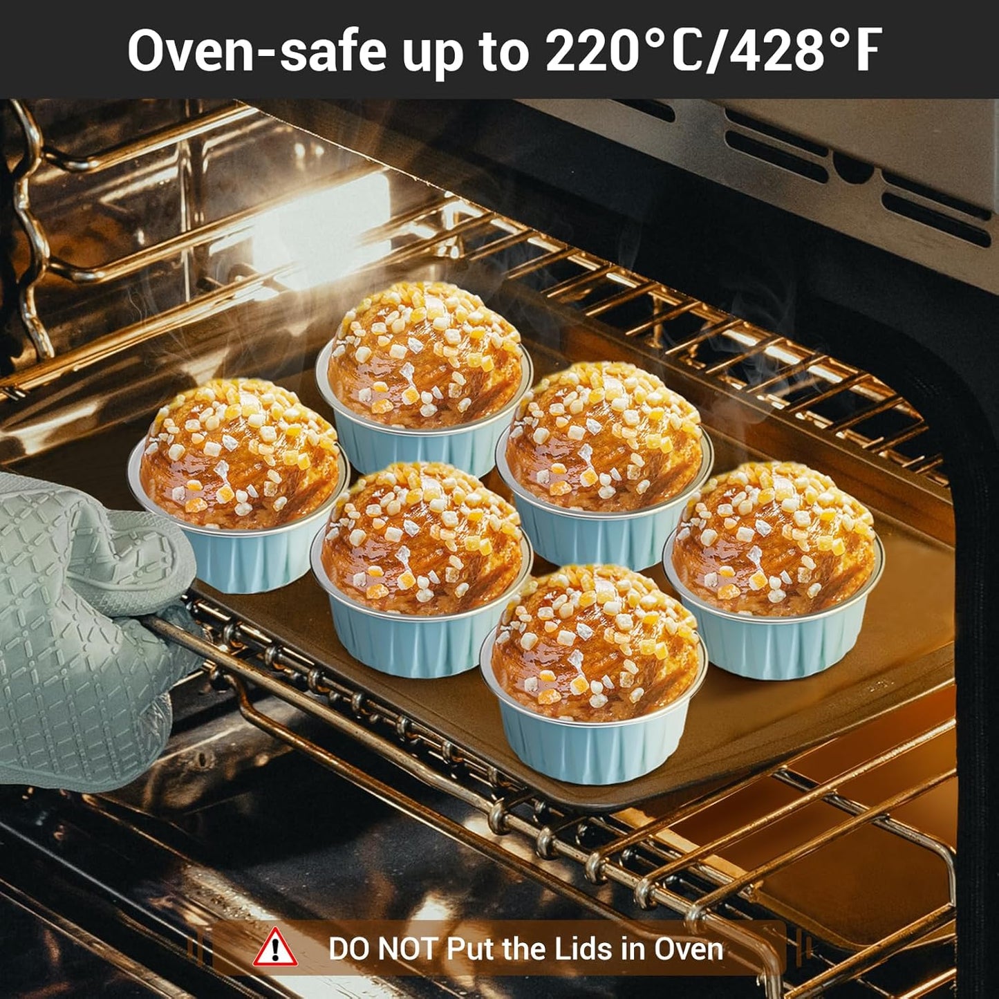 EUSOAR Disposable Ramekins with Lids, Lake Blue 60Packs 5oz Aluminum Foil Mini Muffin Liners, Dessert Cheesecake Pan Creme Brulee Cupcake Ramekins Containers for Catering Gathering Club Wedding Party