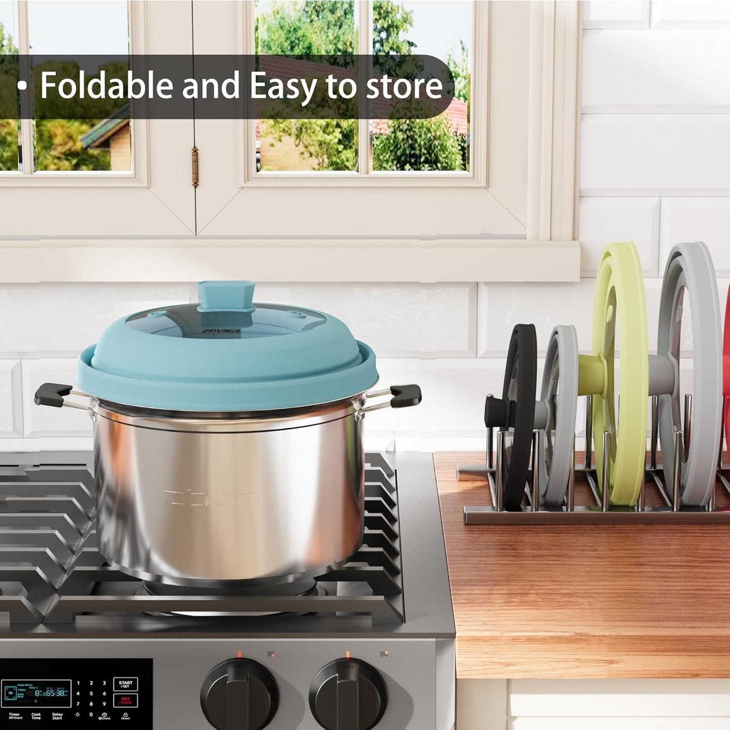 Microwave Splatter Cover, Vented Silicone and Glass Cover Splatter Guard Lid, Food Collapsible Plate Cover Lid with Easy Grip Handle. (Blue, 11.8 inch)