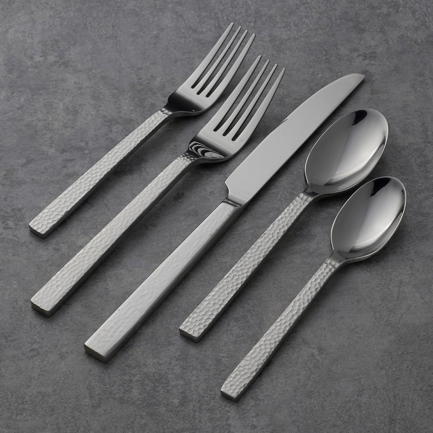 Oneida Chefs Table Hammered 45 Piece Everyday Flatware Set, Service for 8, 18/0 Stainless Steel,Silverware Set