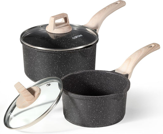 CAROTE 1.5Qt & 3.0Qt Sauce Pan Set with Lid Nonstick Saucepan 4 Pcs Non Stick Sauce Pots Cooking Pot with Pour Spout, Easy to Clean, Small Kitchen Pots Induction Pot, PFOA FREE (Class Granite)