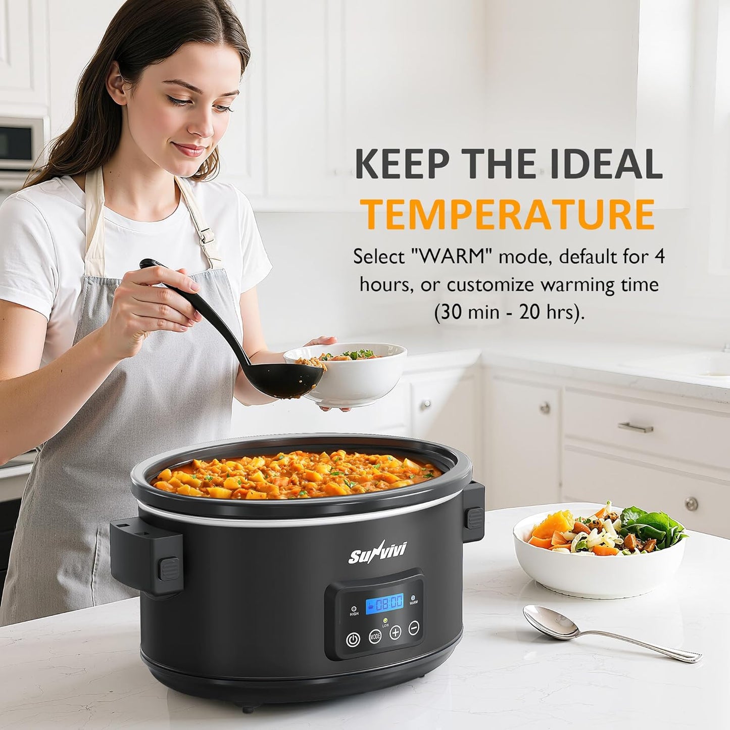 Sunvivi 8.5 Quart Programmable Slow Cooker: Multi-Cooker Food Warmer with Locking Lid & Digital Timer, Adjustable Tempature Control, Dishwasher Safe, Perfect for Families and Gatherings, Black