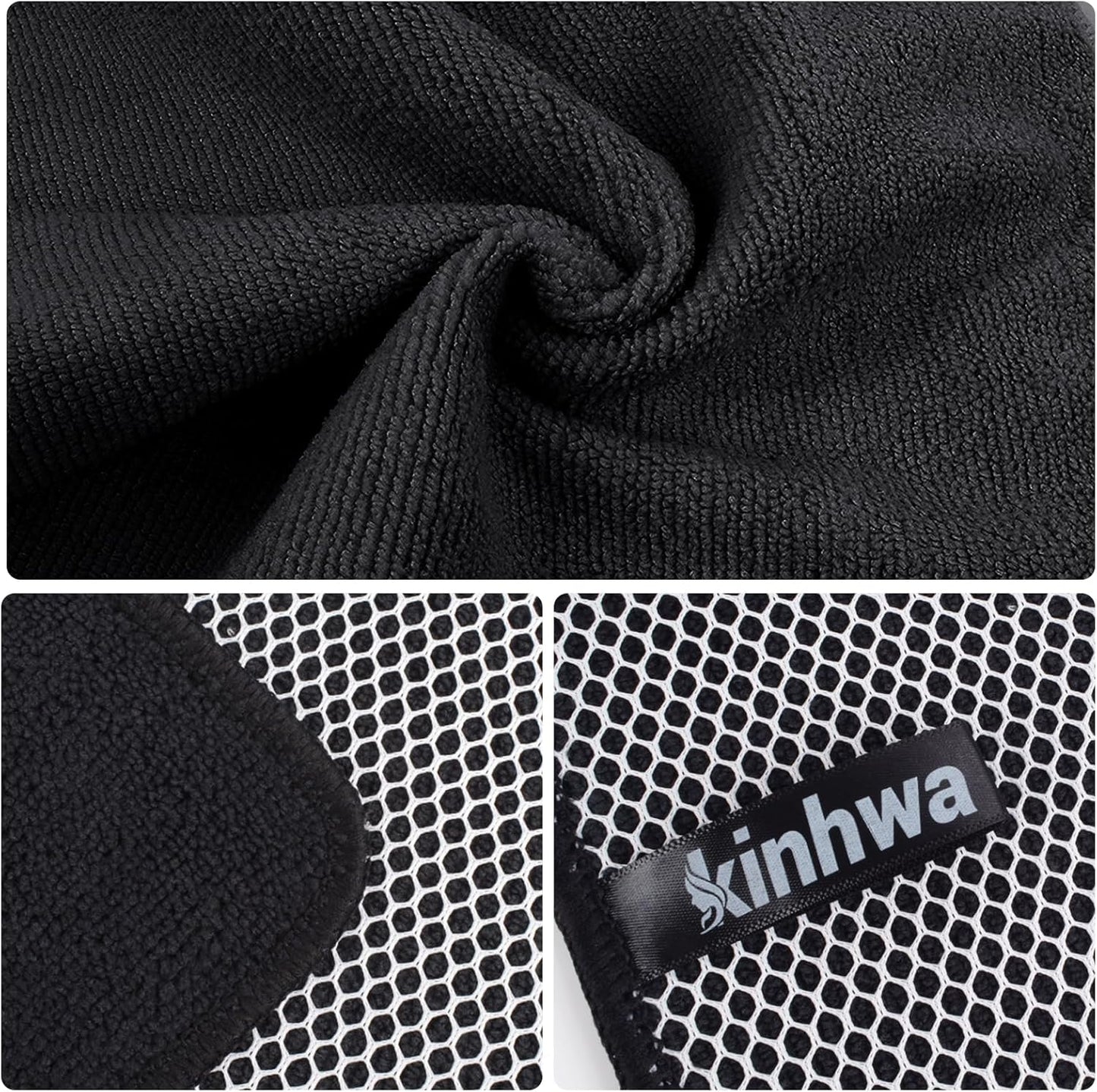 KinHwa Kitchen Washcloths for Dishes Absorbent Microfiber Dish Cloths Quick Dry Dish Rags with Poly Scour Scrub Side Ideal for Kitchen Cleaning (Black, 7inchx7inch 12 Pack)