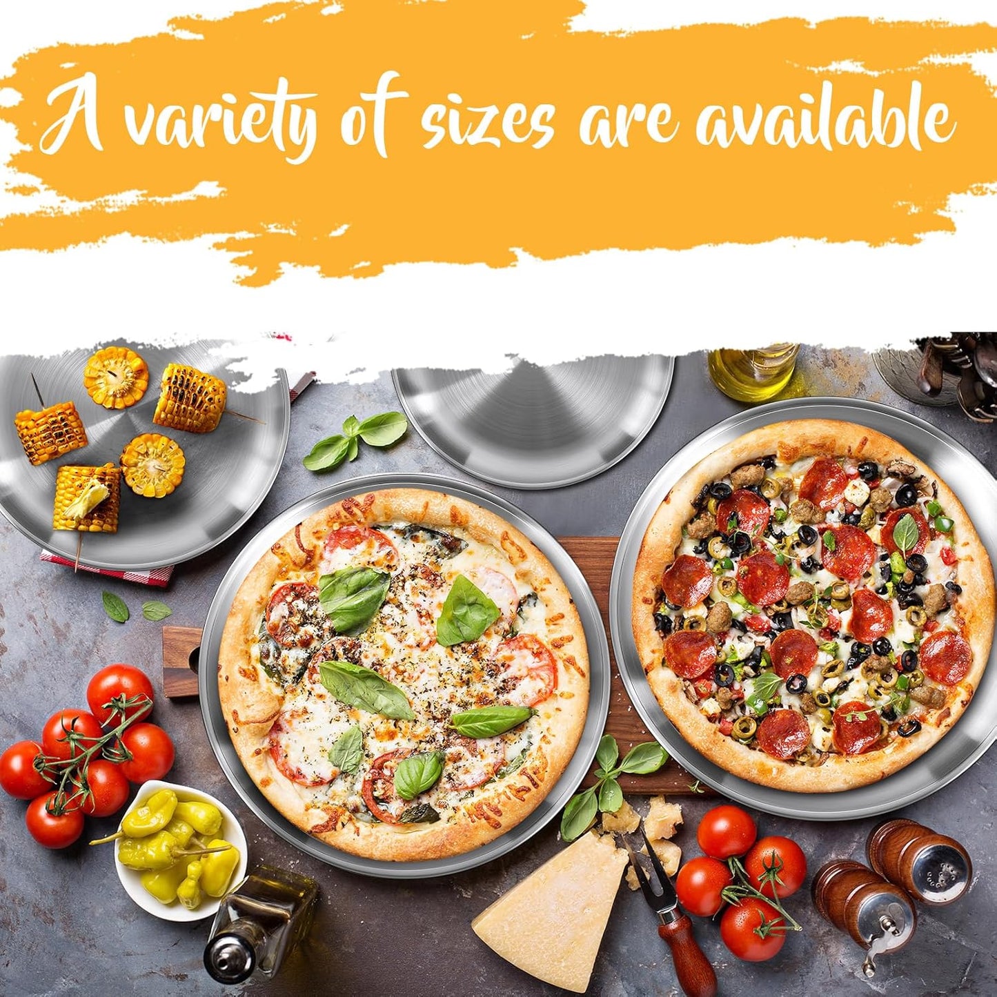 Thenshop 8 Pieces Pizza Pans Bulk Stainless Steel Sets Round Bakeware Pizza Trays for Oven Kitchen Baking Home Restaurant Safe Sturdy Reusable Easy Clean(8 Inch 9 Inch 10 Inch 12 Inch,Silver)