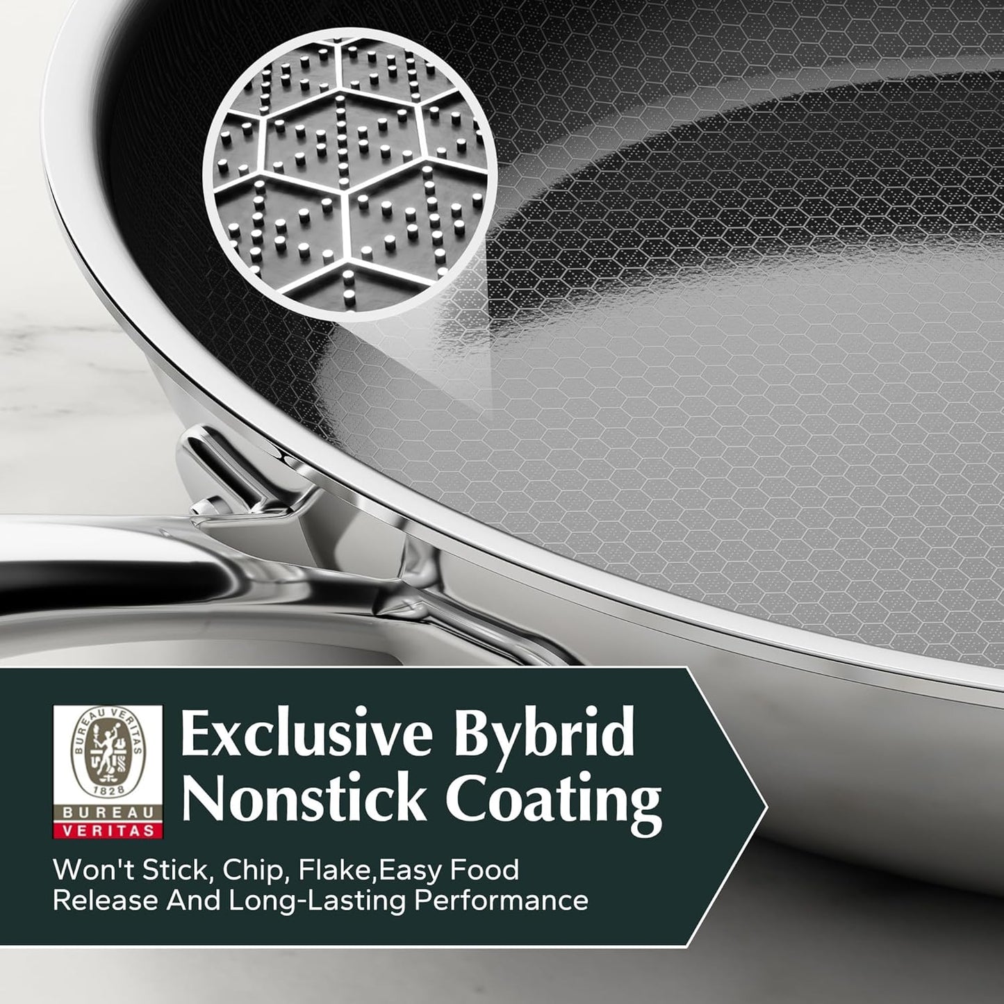 Redchef Non Stick Frying Pans, Hybrid Ceramic Frying Pan, Nonstick Skillet with Stay-Cool Handle, Non Toxic, PFAS PFOA & PTFE Free, Dishwasher & Oven Safe, Compatible All Cooktops (Black, 8 inch)