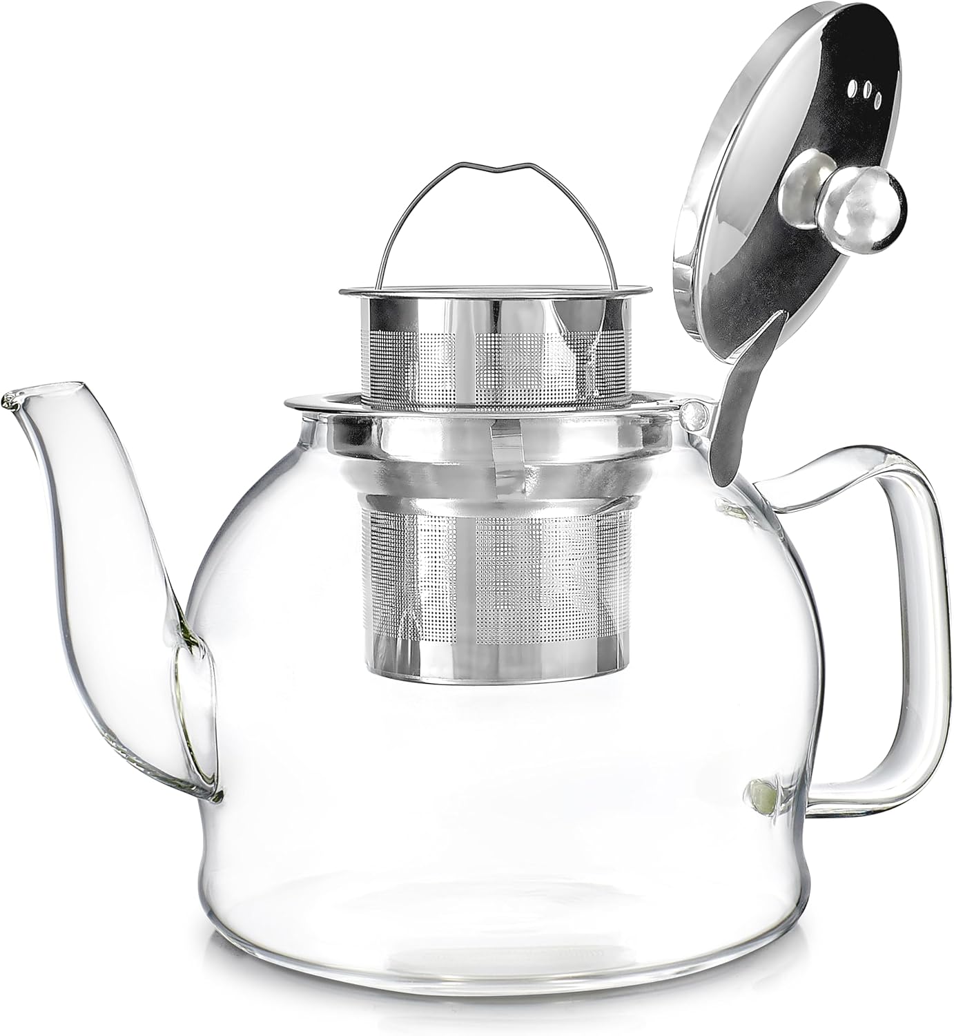 Teabloom Dublin Glass Teapot – Premium Borosilicate Glass with Removable Stainless Infuser – Stovetop Safe – Ideal for Loose Leaf Tea – Tea for Two – 27 oz. / 800 ml (2-3 Cups)