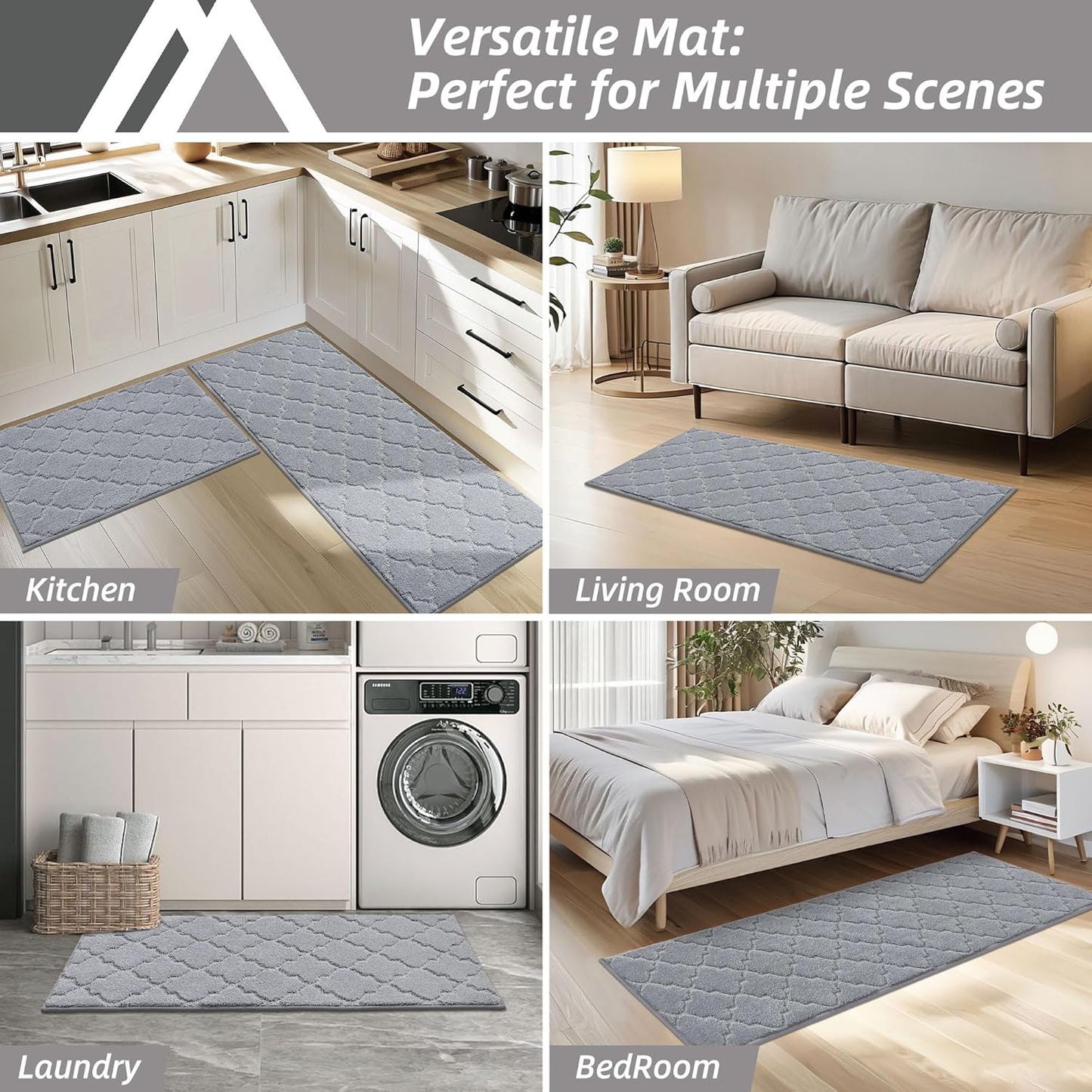 COSY HOMEER Kitchen Rugs 20"x48" Non-Slip Absorbent Soft Kitchen Runner Rug Polyester Kitchen Mats for Floor Washable Kitchens Standing Floor Mat for Sink Mat,Hallway,Laundry,Grey