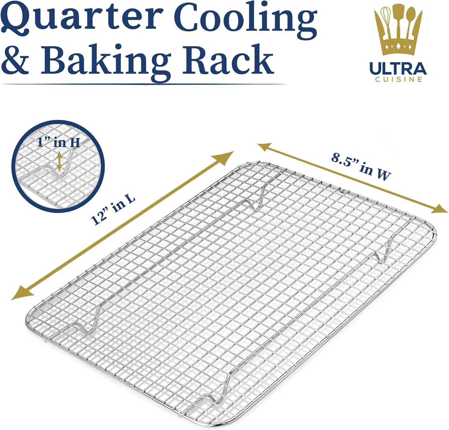 Ultra Cuisine Heavy Duty 100% Stainless Steel Cooling Rack for Cooking and Baking - Baking Rack & Wire Cooling Rack - Fits Quarter and Jelly Roll Sheet Pans - 8.5''x 12'' and 10''x 14.75''