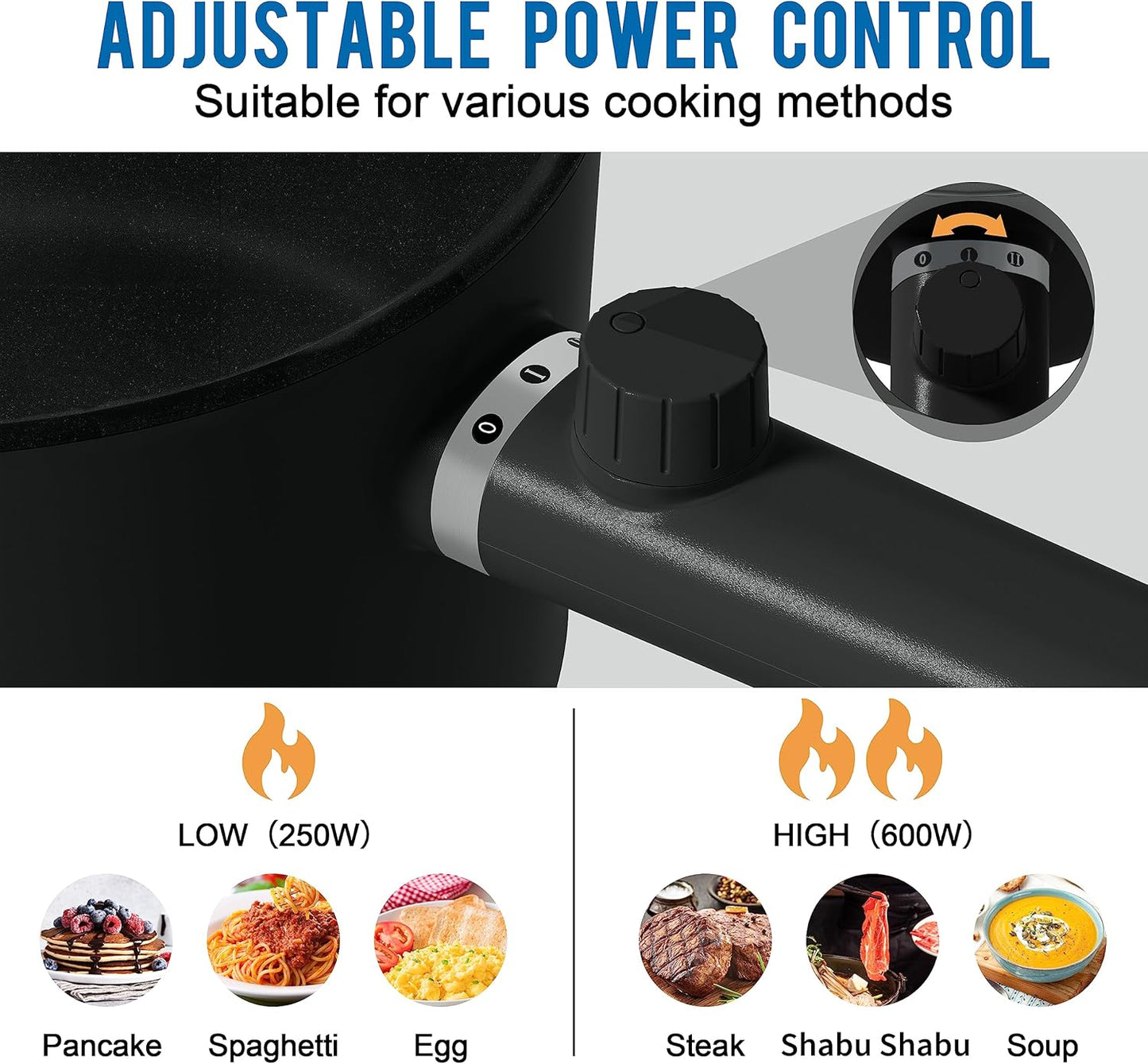 Topwit Hot Pot Electric with Steamer, 1.5L Ramen Cooker, Non-Stick Frying Pan, Electric Pot for Pasta, BPA Free, Electric Cooker with Dual Power Control, Over-Heating & Boil Dry Protection, Black