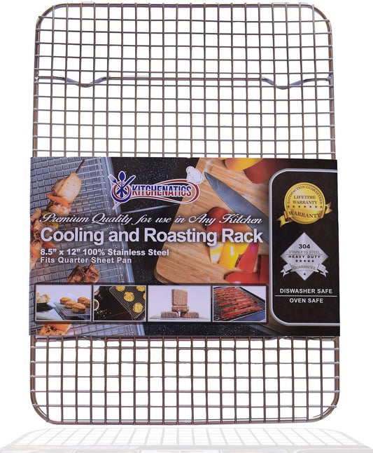 KITCHENATICS Small Quarter Sheet Cooling Rack for Cooking & Baking, Oven Safe Stainless Steel Rack, Baking Rack for Oven Cooking, Heavy Duty Cookie Cooling Rack fits Quarter Sheet Pan, 8.5" x12" IN