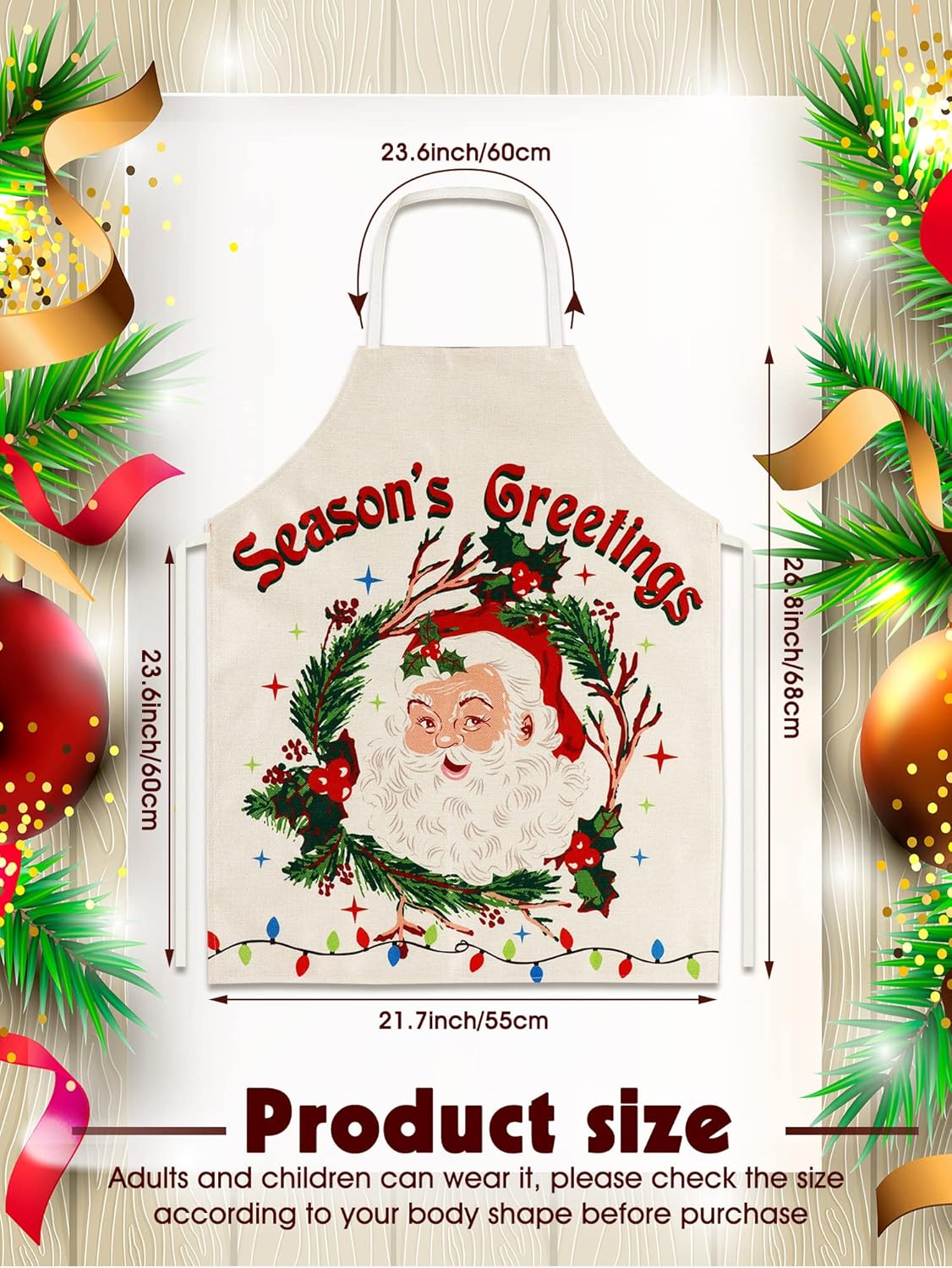 SATINIOR 4 Pcs Christmas Aprons Adjustable Kitchen Cooking Aprons Xmas Buffalo Plaid Merry Christmas BBQ Bib for Adults