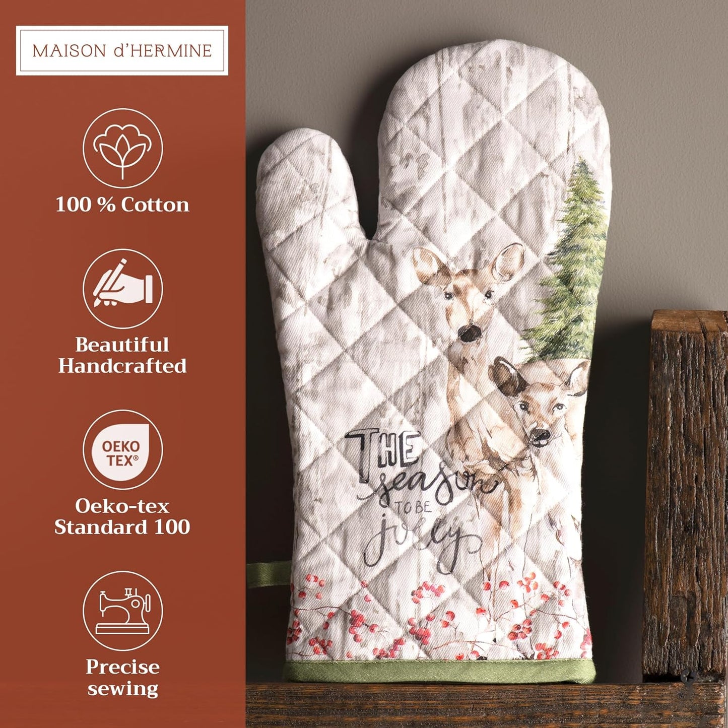 Maison d' Hermine Oven Gloves 100% Cotton Oven Mitt 7" x 13" with Loop Heat Resistant, BBQ, Cooking Gloves, Baking, Grilling, Kitchen, Handling Hot Pans (Pack of 1, Mountain Life)