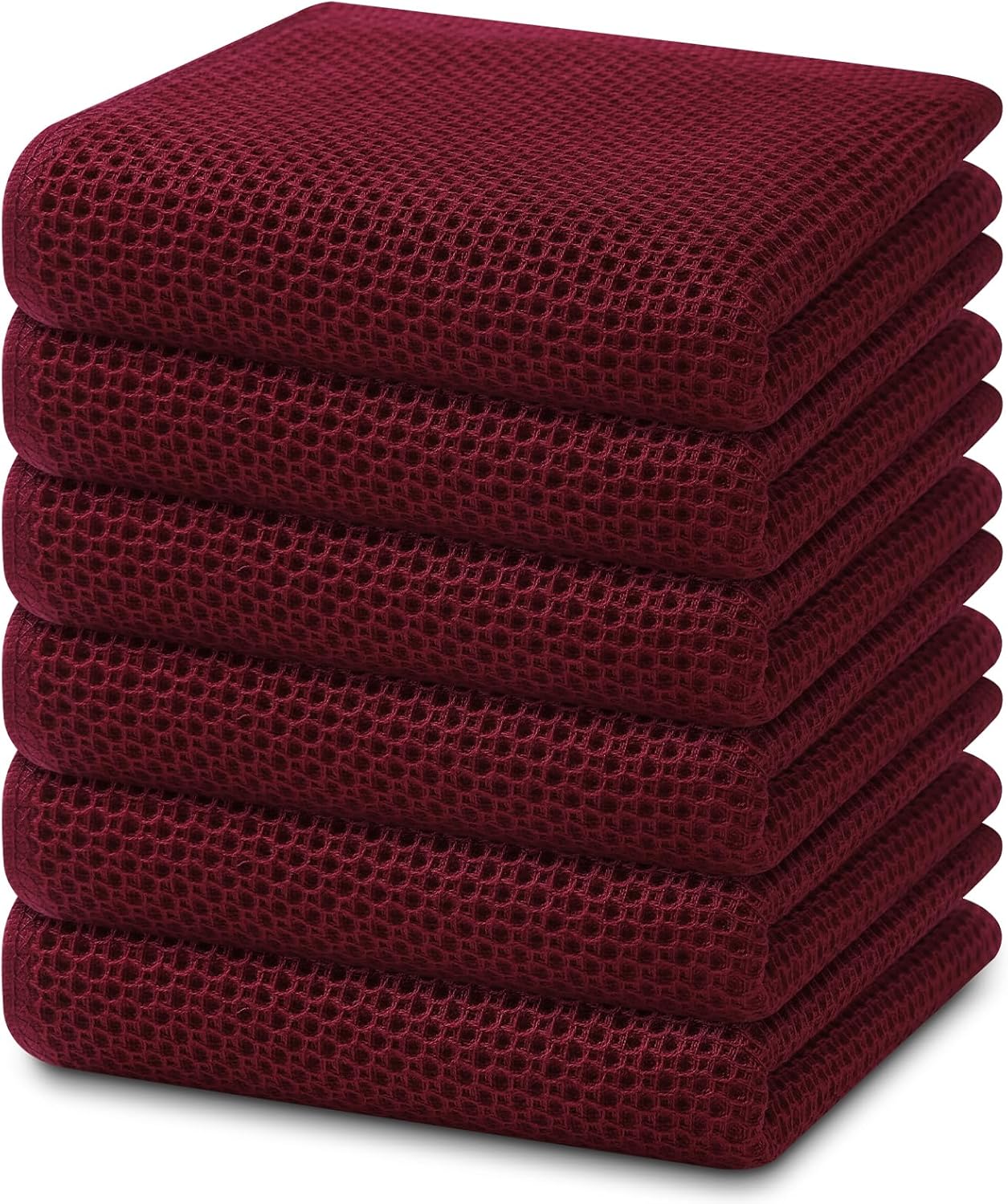 Homaxy 100% Cotton Waffle Weave Kitchen Dish Towels, Ultra Soft Absorbent Quick Drying Cleaning Towel, 13 x 28 Inches, 6-Pack, Burgundy