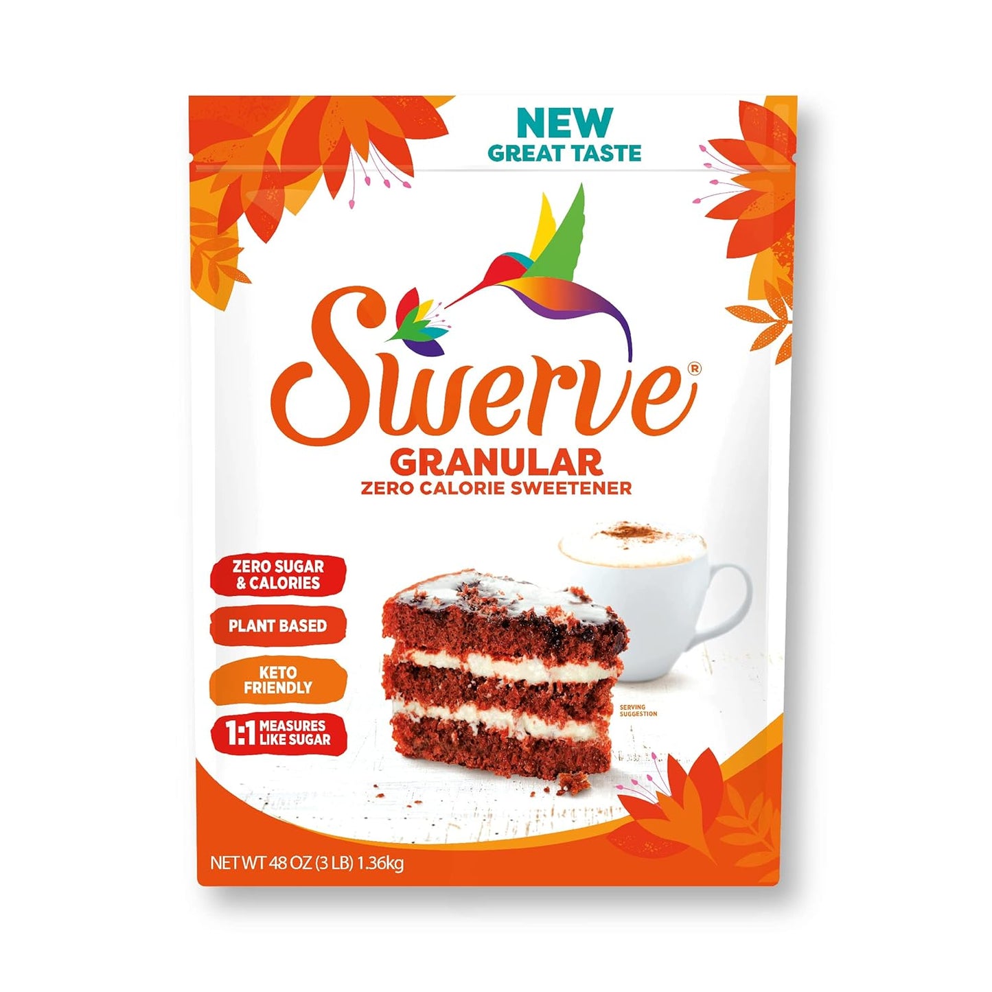 Swerve Ultimate Sugar Replacement Sweetener, Granular Sugar Substitute, Zero Calorie, Keto Friendly, Zero Sugar, Non-Glycemic, Gluten Free, 48 ounces