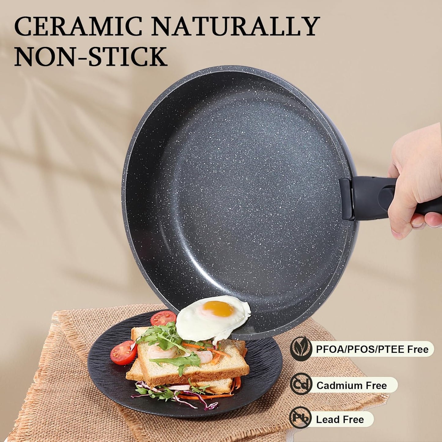 GiPP Ceramic Non Stick Frying Pans Set Removable Handle, Dishwasher & Oven Safe Nonstick Skillets with Detachable Handle, Healthy Cooking Compatible with All Stovetops, PFOA Free, RV Cookware set