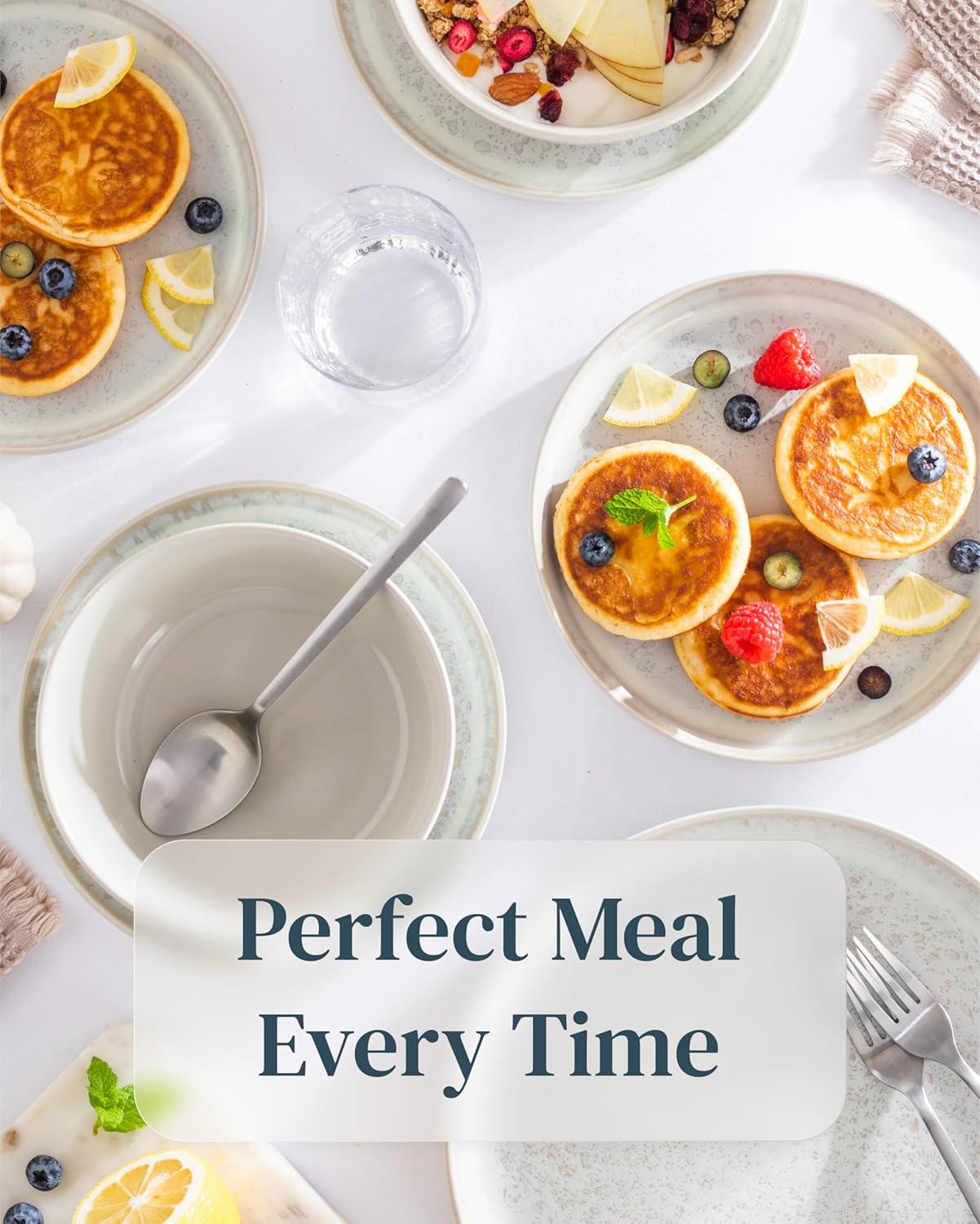 Stoneware dinnerware set 4 persons 12 pcs - Mediterranean dinnerware set, dishwasher, microwave and scratch resistant - bowl and plate set - dinnerware Pure Living Light Beige…