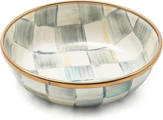 MACKENZIE-CHILDS Enamel Relish Dish, Small Serving Bowl for Entertaining, Gray-and-White Sterling Check