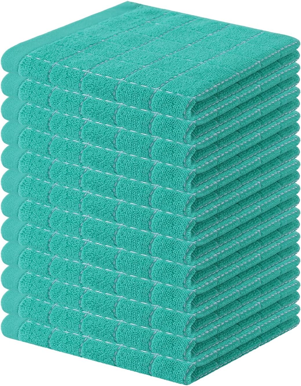 Homaxy 100% Cotton Terry Kitchen Dish Cloths, Ultra Soft and Absorbent Dish Towels for Kitchen, Suitable for Drying and Washing Dishes, 12 Pack, 12 x 12 Inches, Turquoise