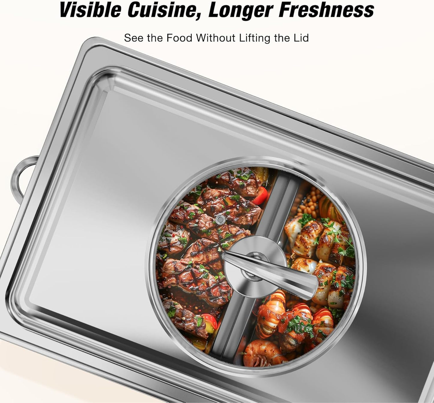 Chafing Dishes for Buffet with Glass Lid (9QT, 2Pack) - Food-Grade Stainless Steel, Rolled Edge Design, Foldable Frame, Lid Holder, Buffet Servers and Warmers Parties, Catering, Weddings