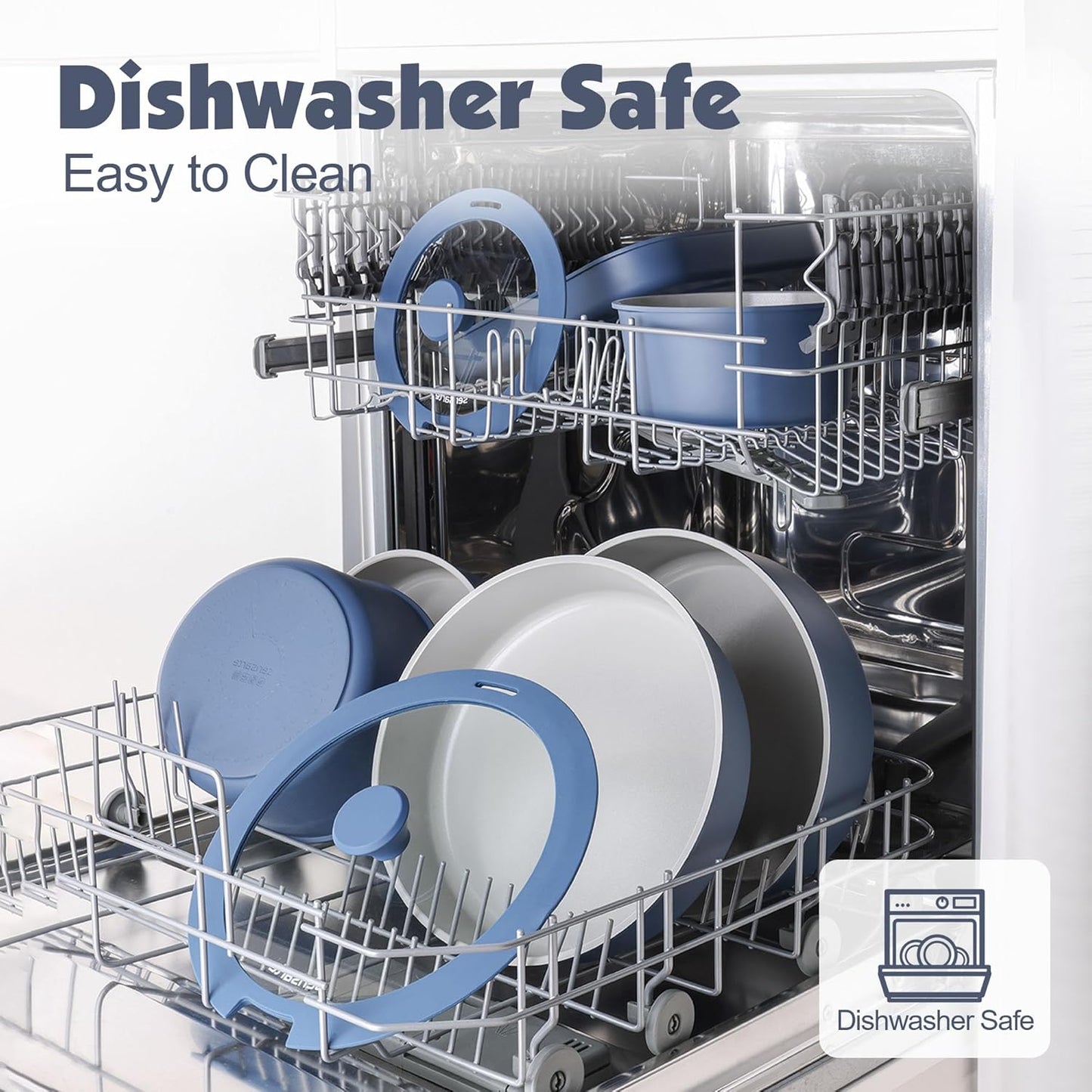 SENSARTE 17 Piece Ceramic Pots and Pans Set, Nonstick Detachable Handle Cookware, Induction Kitchen Cookware Set with Removable Handle, Dishwasher ＆ Oven Safe (Navy)