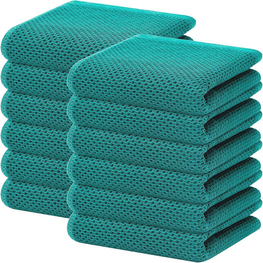 Homaxy 100% Cotton Waffle Weave Kitchen Dish Towels, Ultra Soft Absorbent Quick Drying Cleaning Towel, 13 x 28 Inches, 12-Pack, Teal