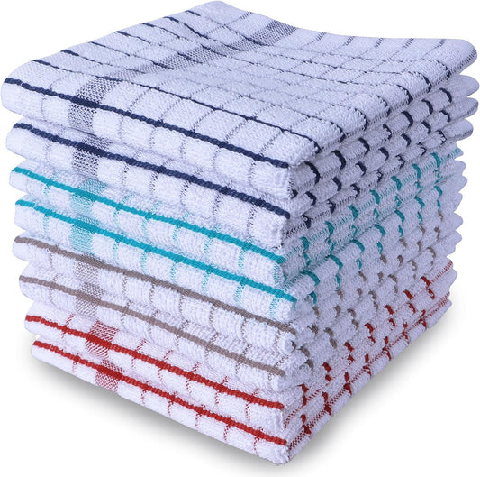 AMOUR INFINI Kitchen Dish Cloths Set of 8 - Ultra Soft, Highly Absorbent, Quick-Drying Terry Cotton Dishcloths 12"x12" Inch Wash & Cleaning Cloths for Kitchen & Dishwashing (Ass- Blue)