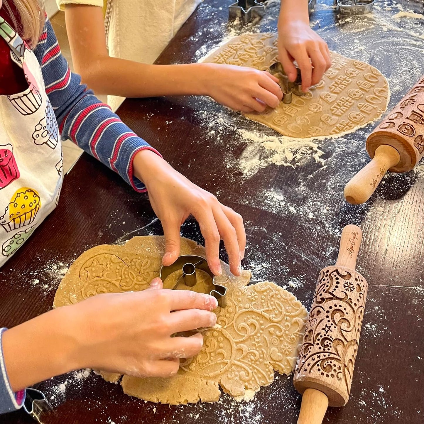 HAPPY CATS Embossing Rolling Pin. Dough and Clay Roller for Embossed Cookies and Pottery. Cookie and Ceramic Stamp. Baking Gifts by Algis Crafts