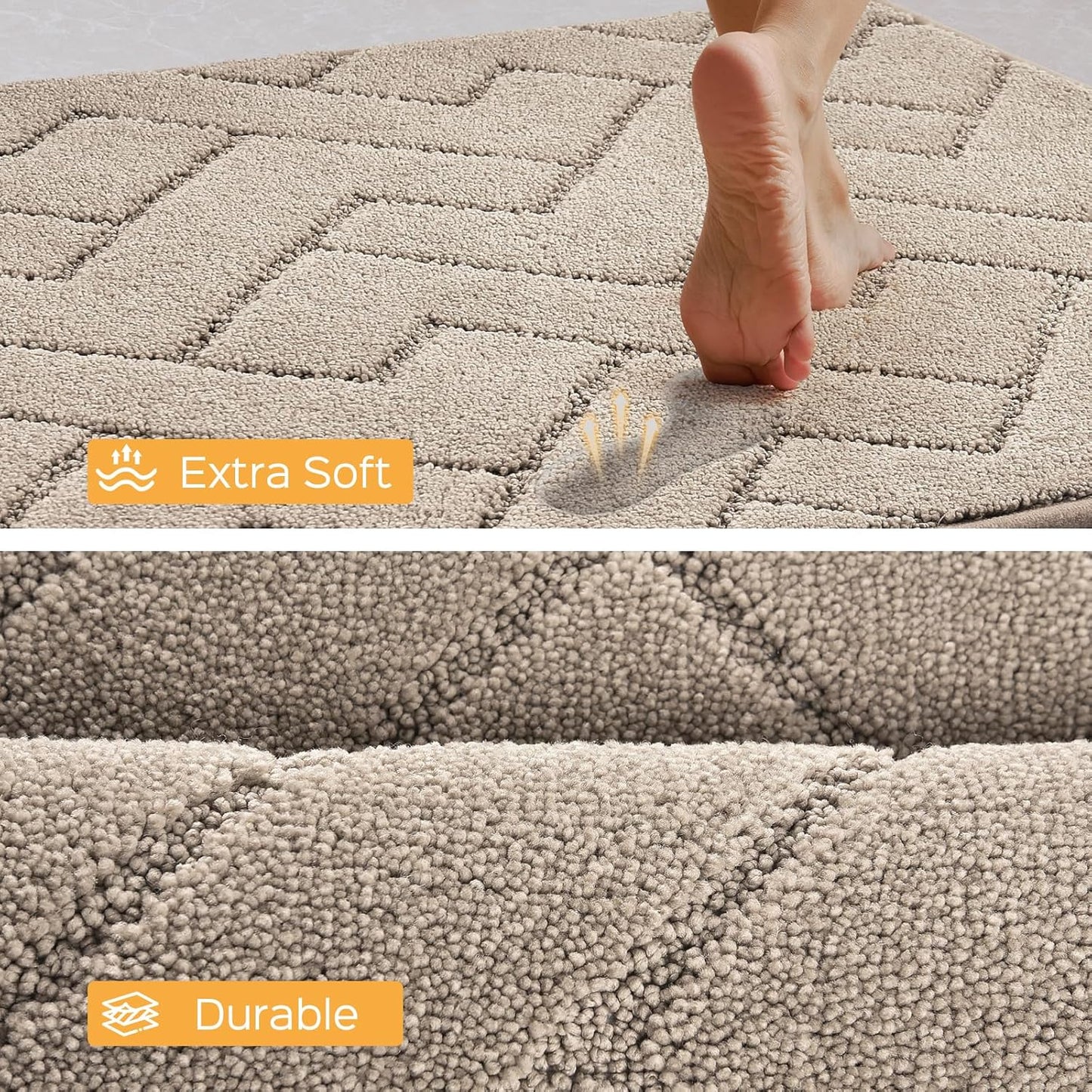 Machine Washable Kitchen Rugs Set (24" x 36"+24" x 60"), Non-Slip Kitchen Runner Rugs Mats for Floor, Absorbent Comfort Standing Mats for Kitchen, Sink and Hallway, Rolled Packaging, Taupe