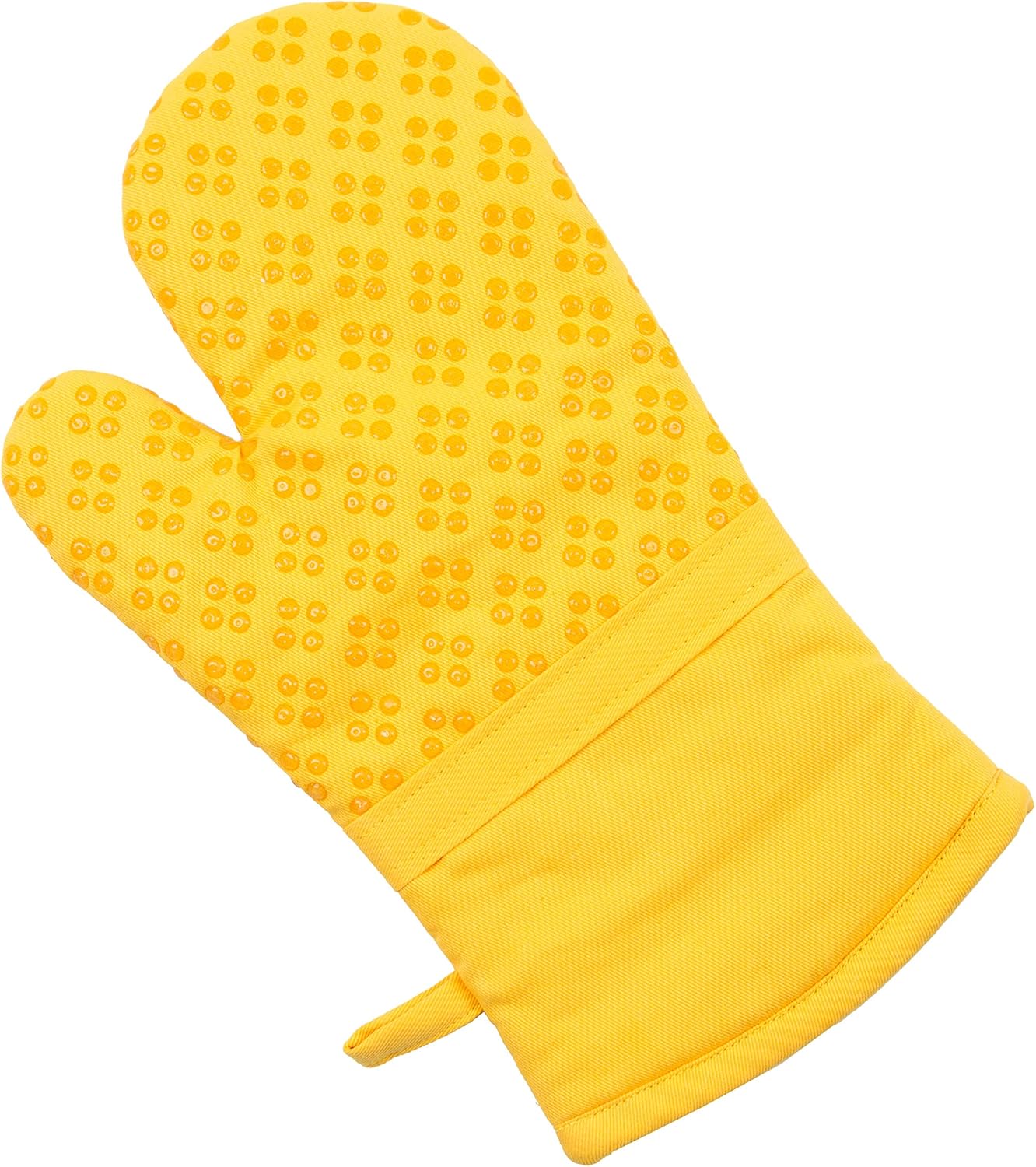 Sticky Toffee Oven Mitt and Pot Holder Set of 3 – Yellow Non-Slip Kitchen Hot Pads and Mitts with Silicone Grip, 100% Cotton Shell, Oeko-Tex Cotton