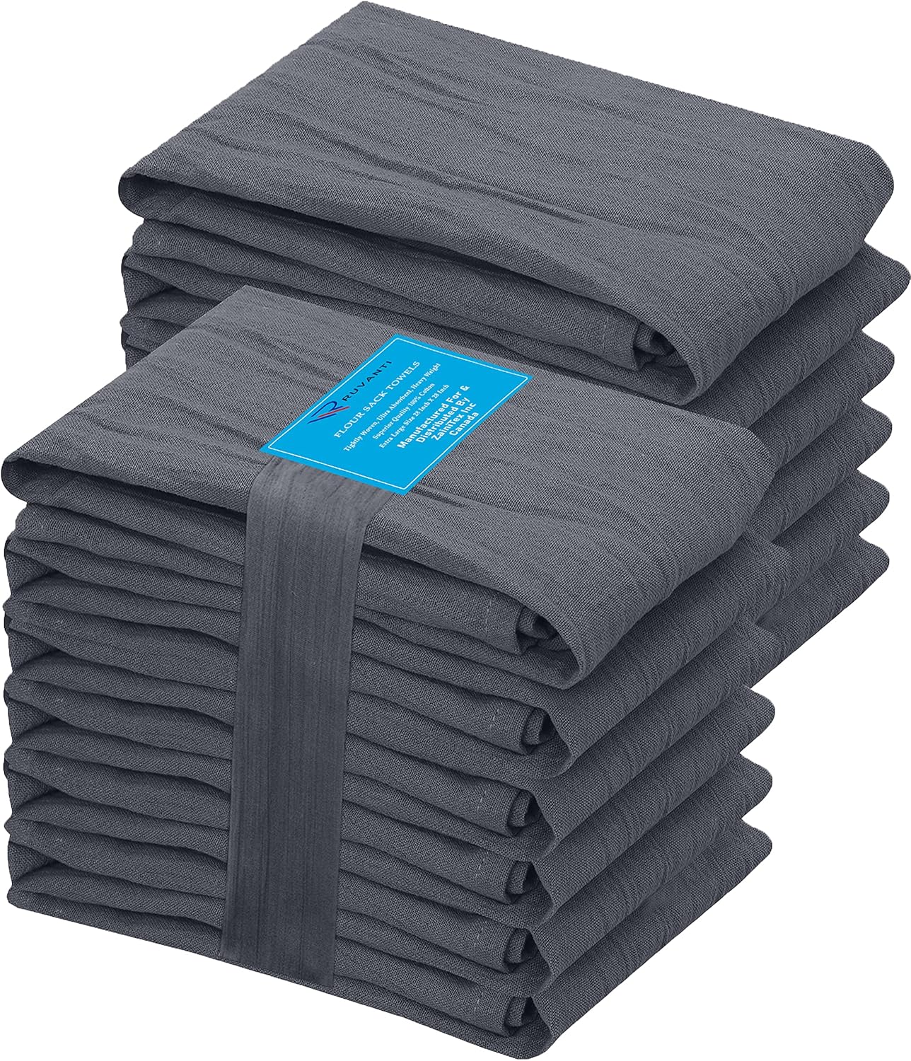 RUVANTI Flour Sack Towels 12 Pack 28 x 28 Inches, Ring Spun 100% Cotton Dish Towel, Machine Washable, Absorbent - Flour Sack Kitchen Towels for Drying and Cleaning - Grey